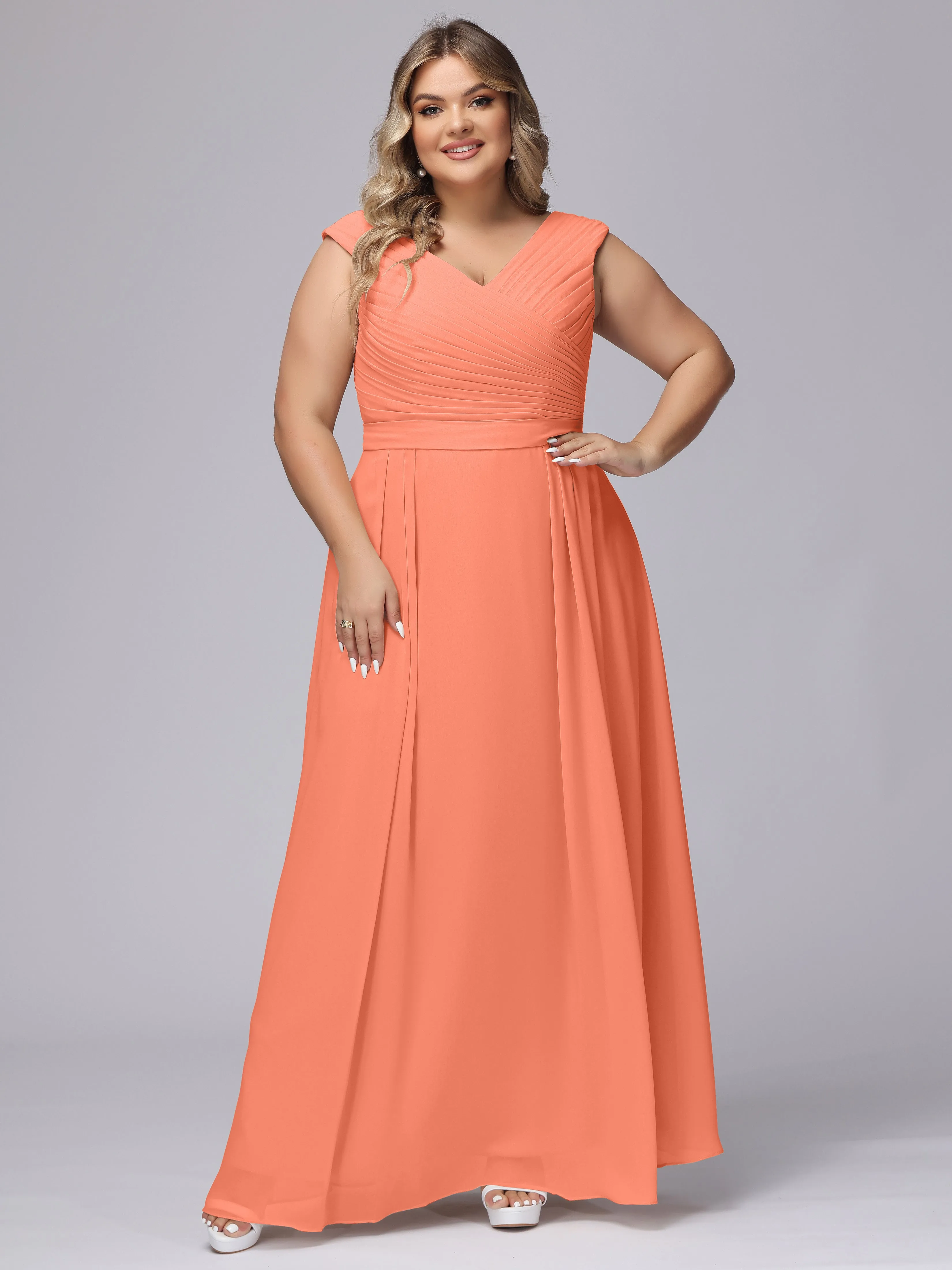 V-Back Plus Size Chiffon Bridesmaid Dress