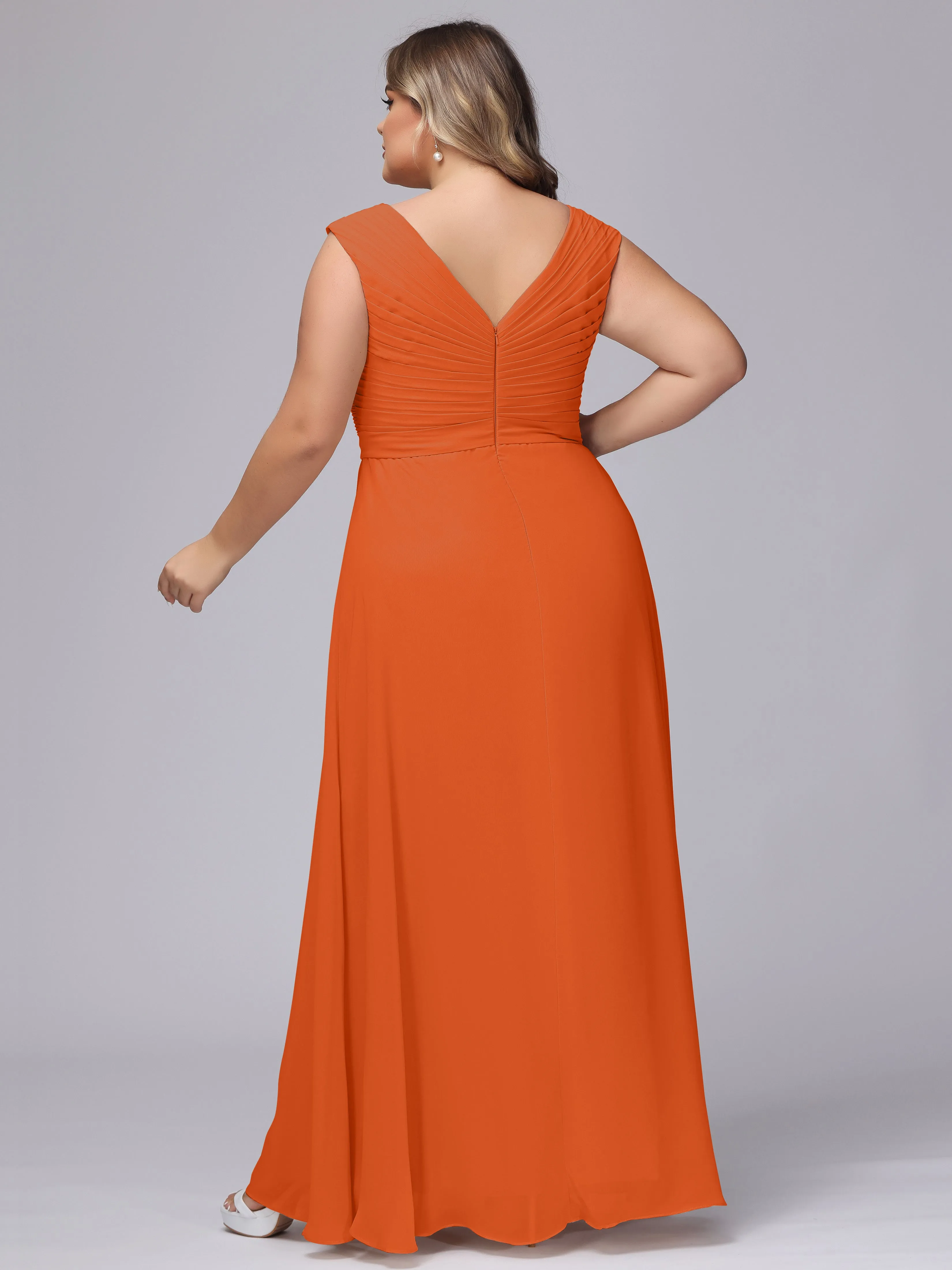 V-Back Plus Size Chiffon Bridesmaid Dress