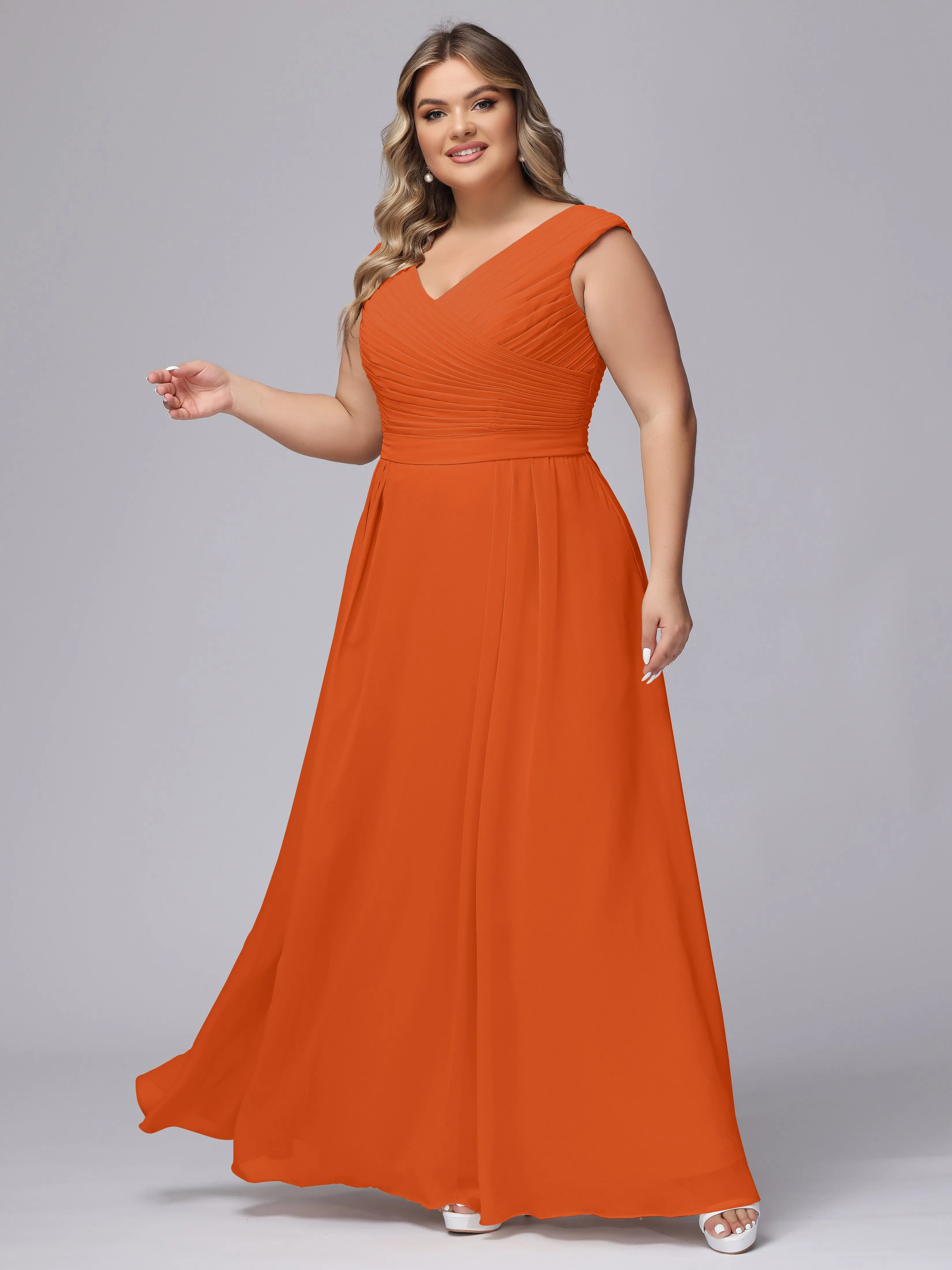 V-Back Plus Size Chiffon Bridesmaid Dress