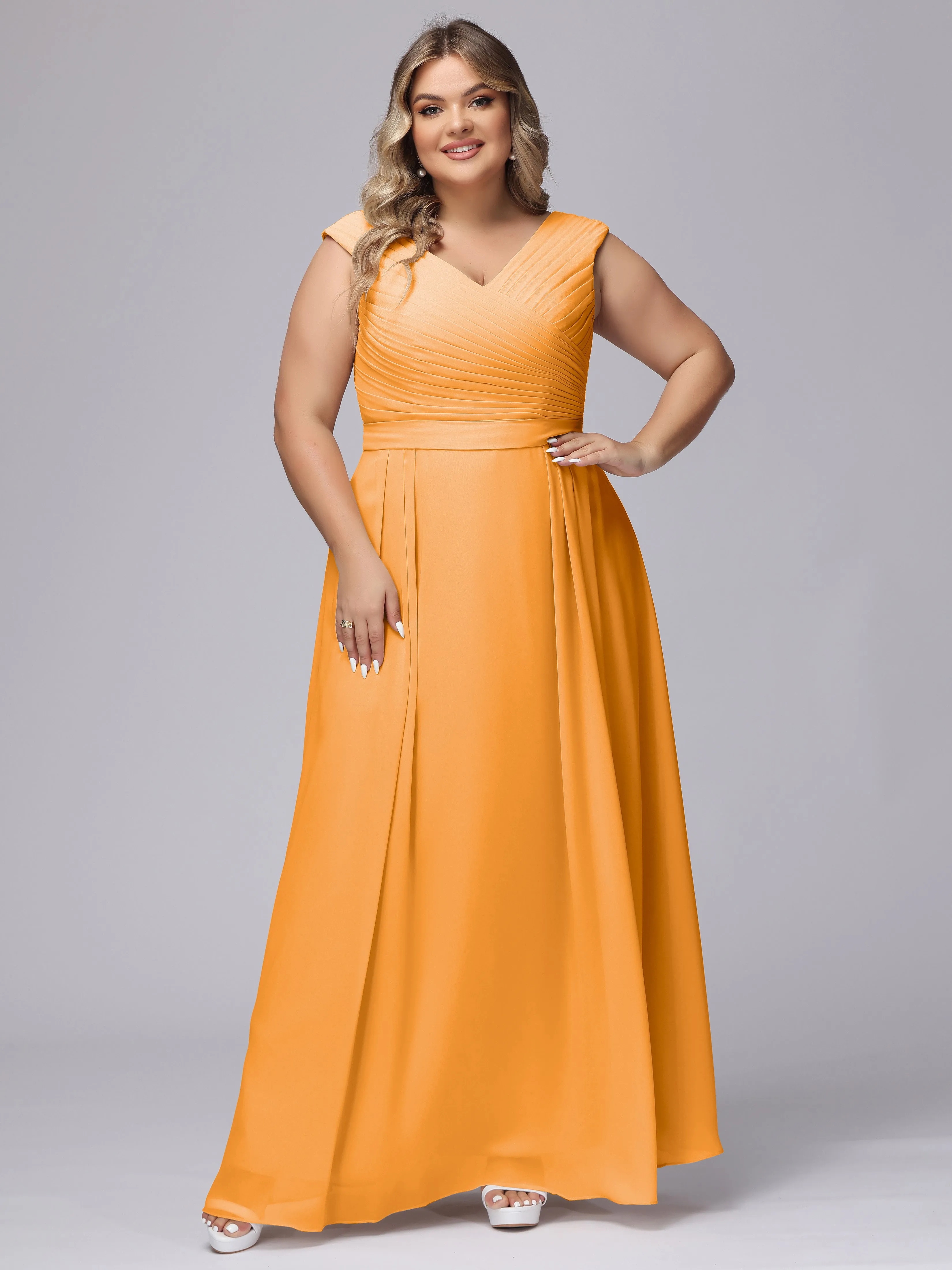 V-Back Plus Size Chiffon Bridesmaid Dress
