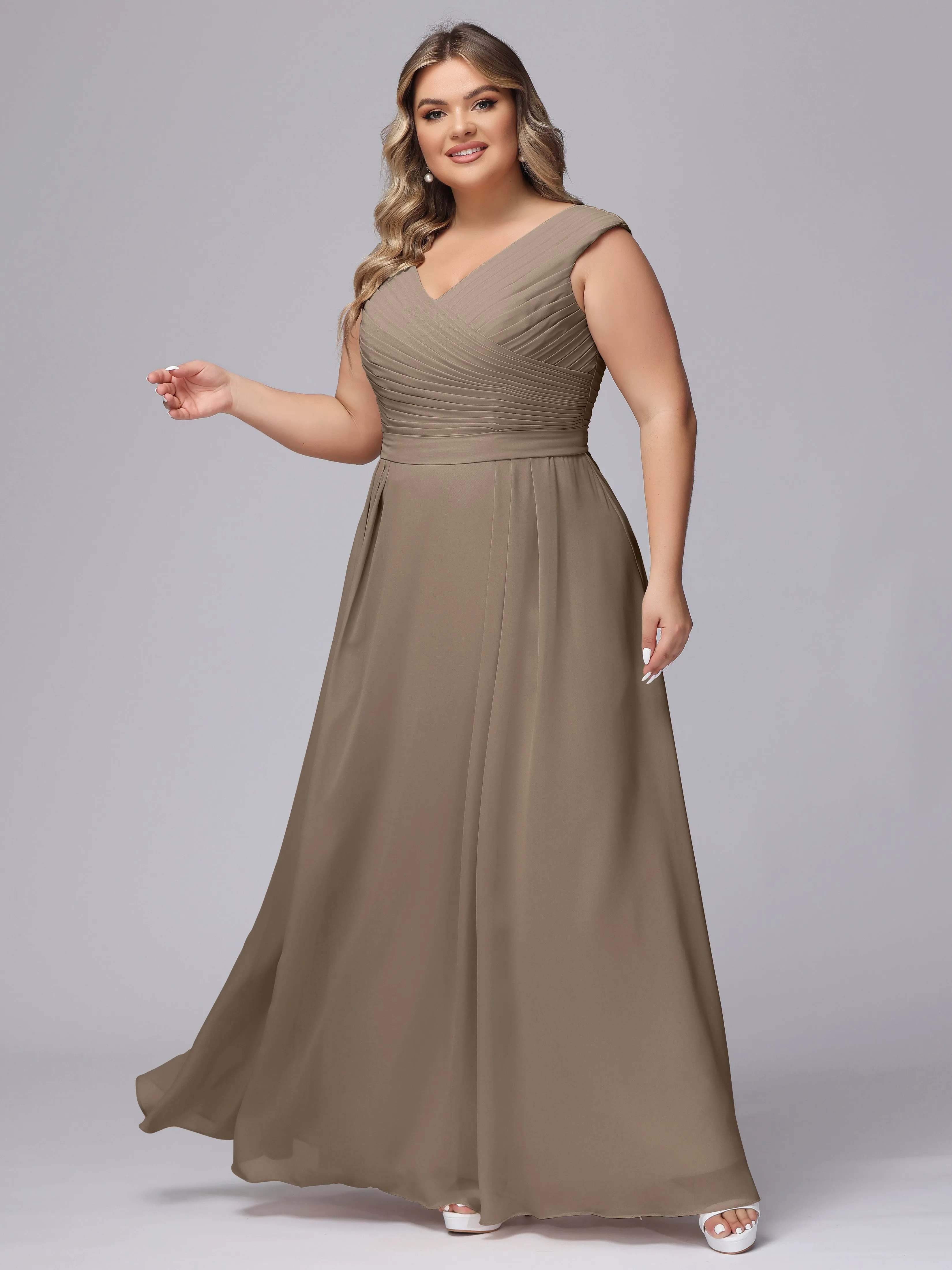 V-Back Plus Size Chiffon Bridesmaid Dress
