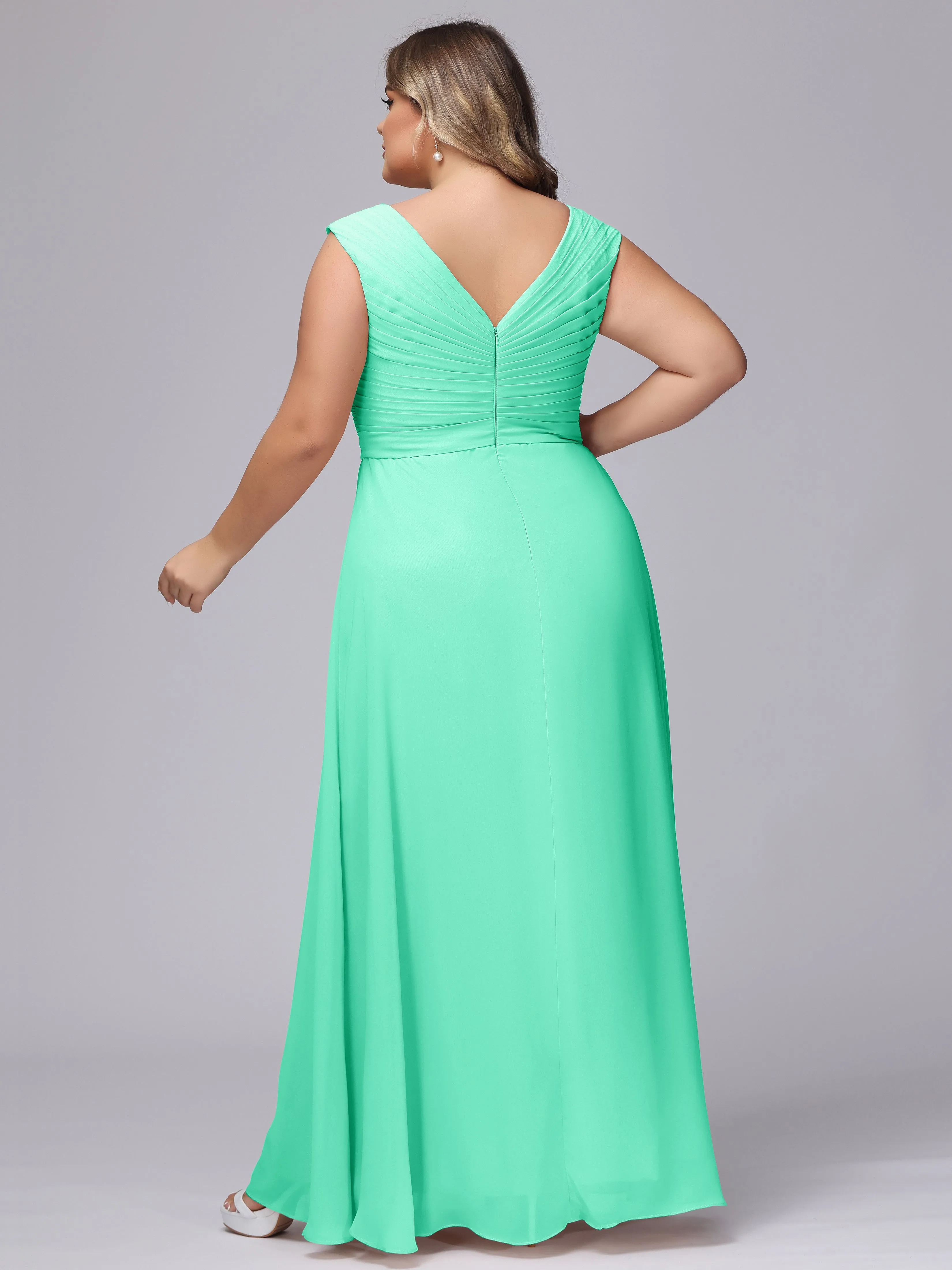 V-Back Plus Size Chiffon Bridesmaid Dress