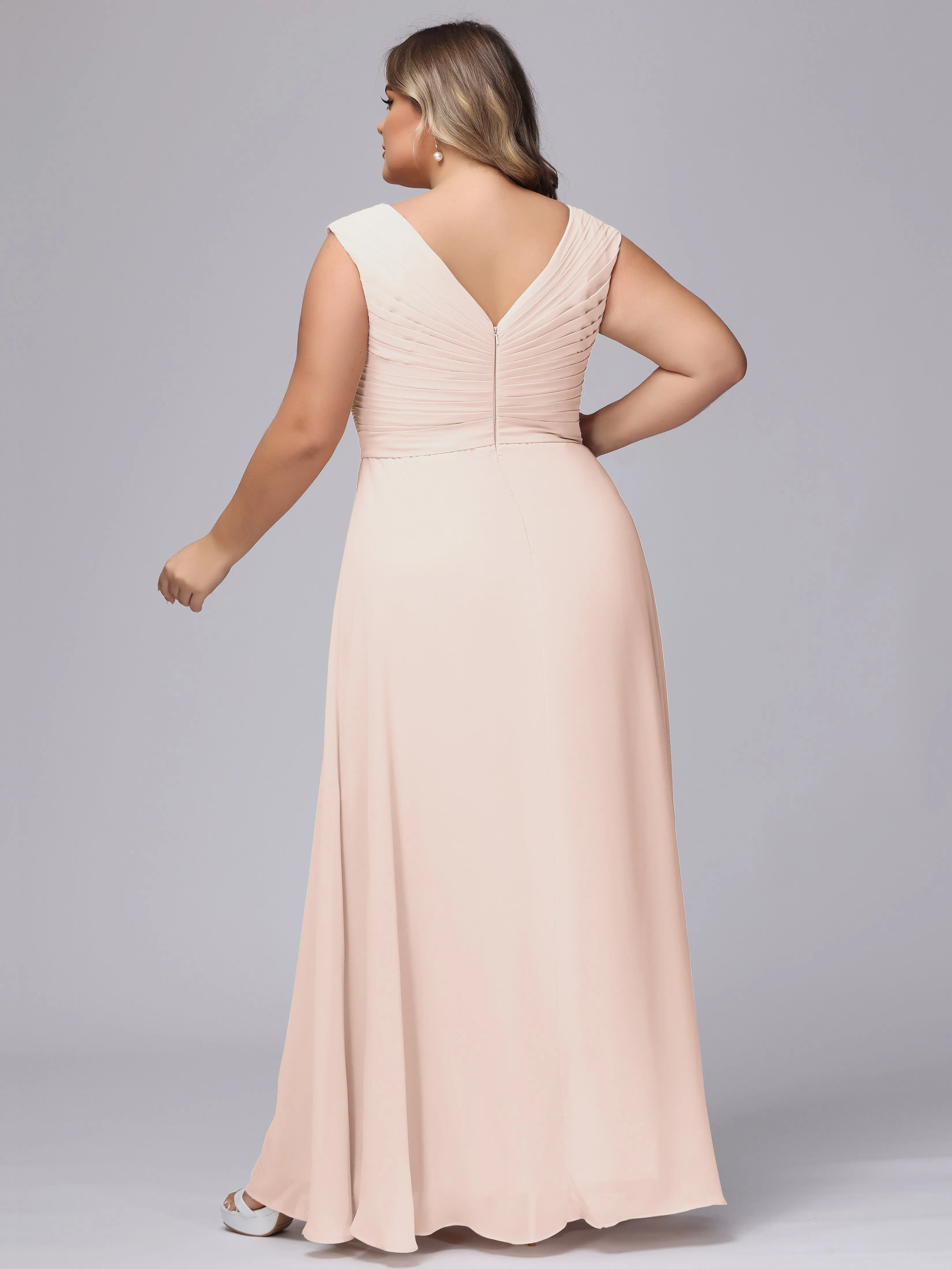 V-Back Plus Size Chiffon Bridesmaid Dress