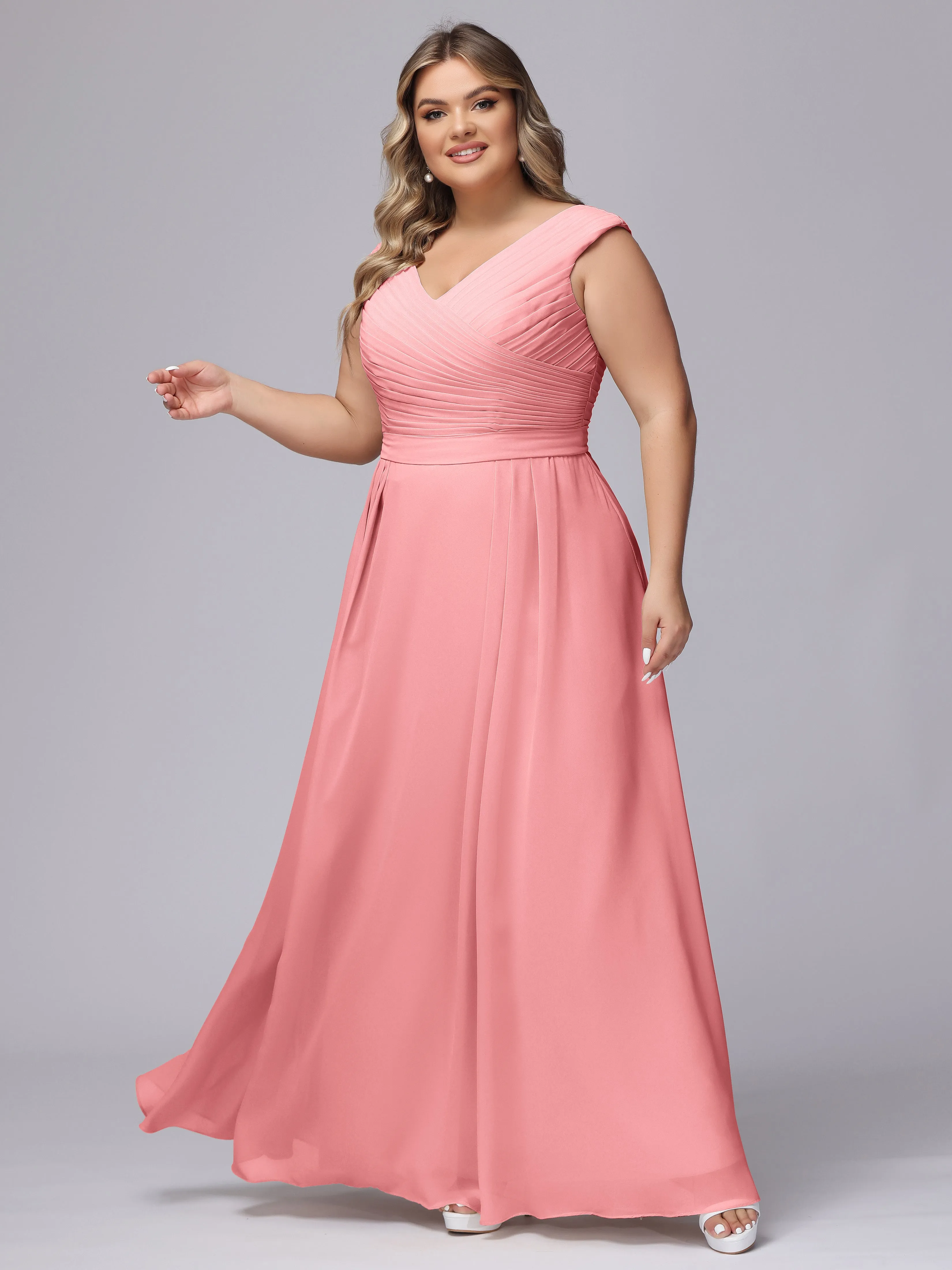 V-Back Plus Size Chiffon Bridesmaid Dress