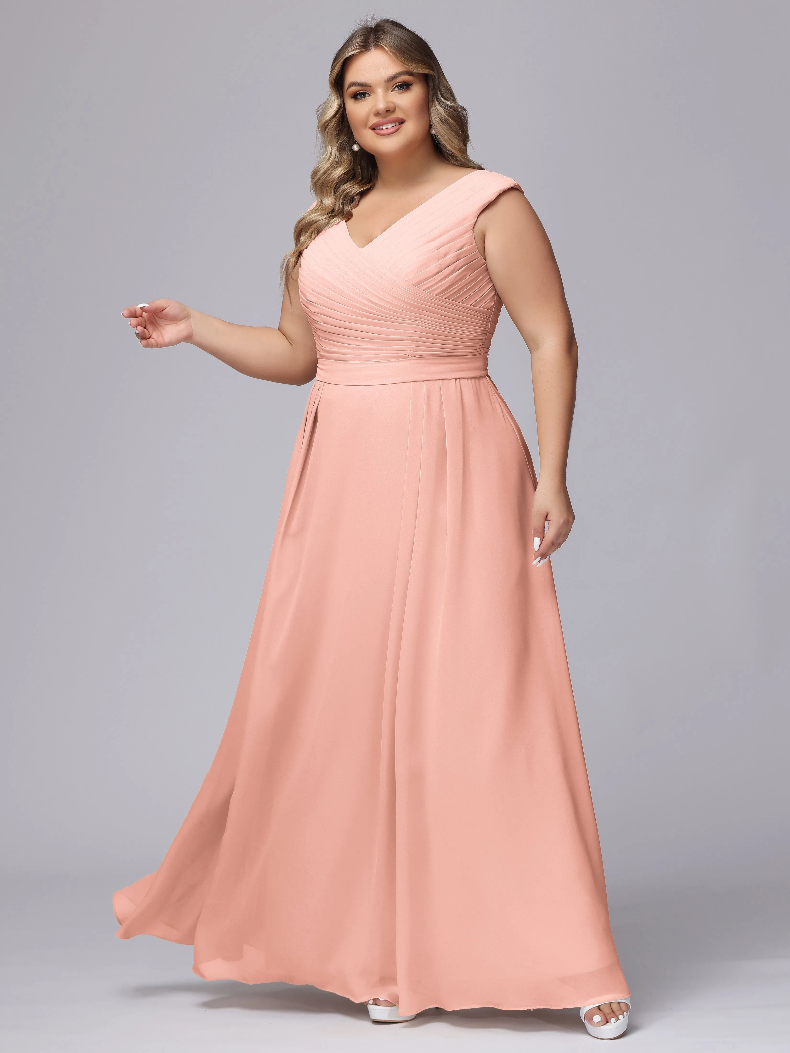 V-Back Plus Size Chiffon Bridesmaid Dress
