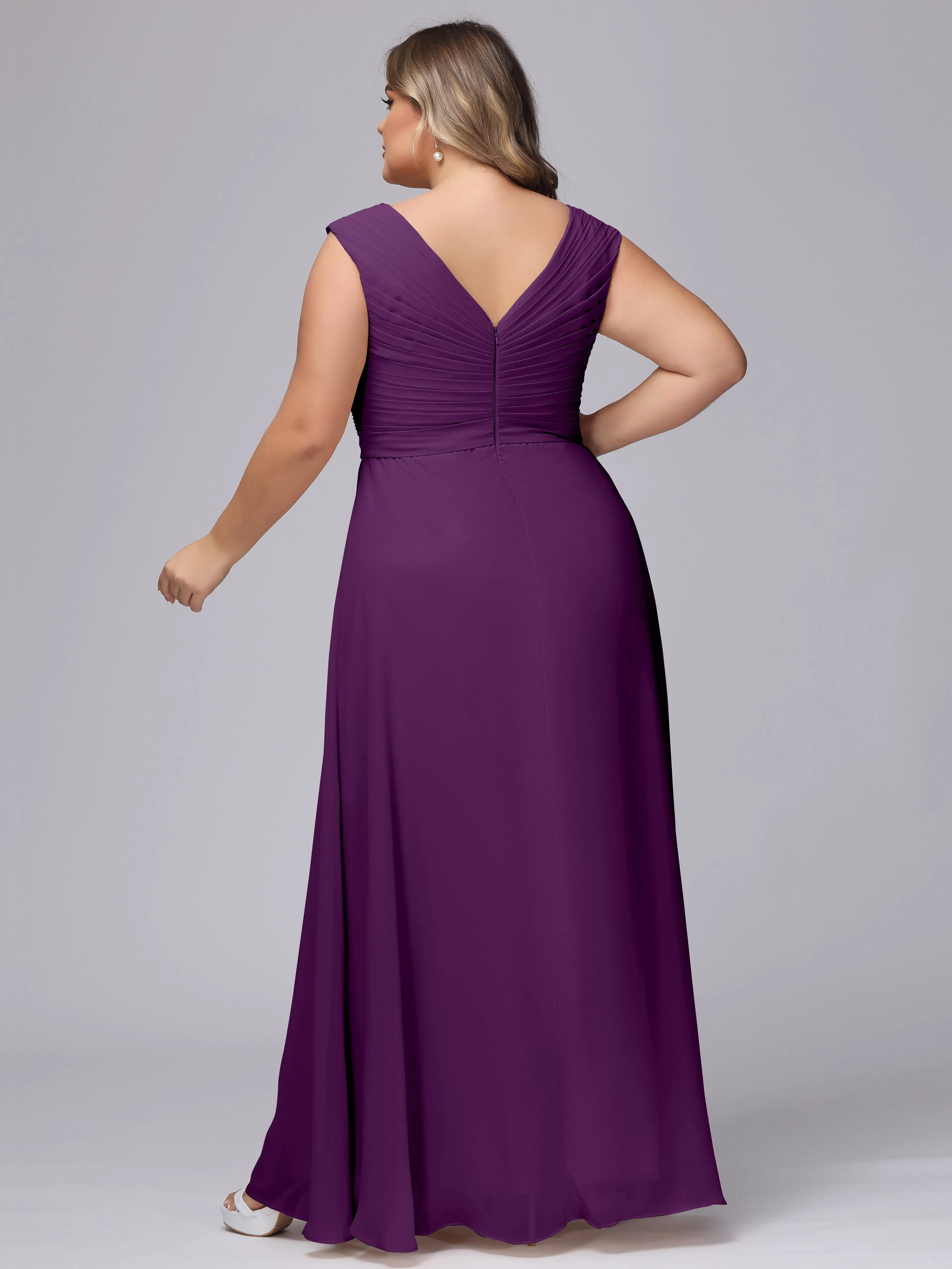 V-Back Plus Size Chiffon Bridesmaid Dress