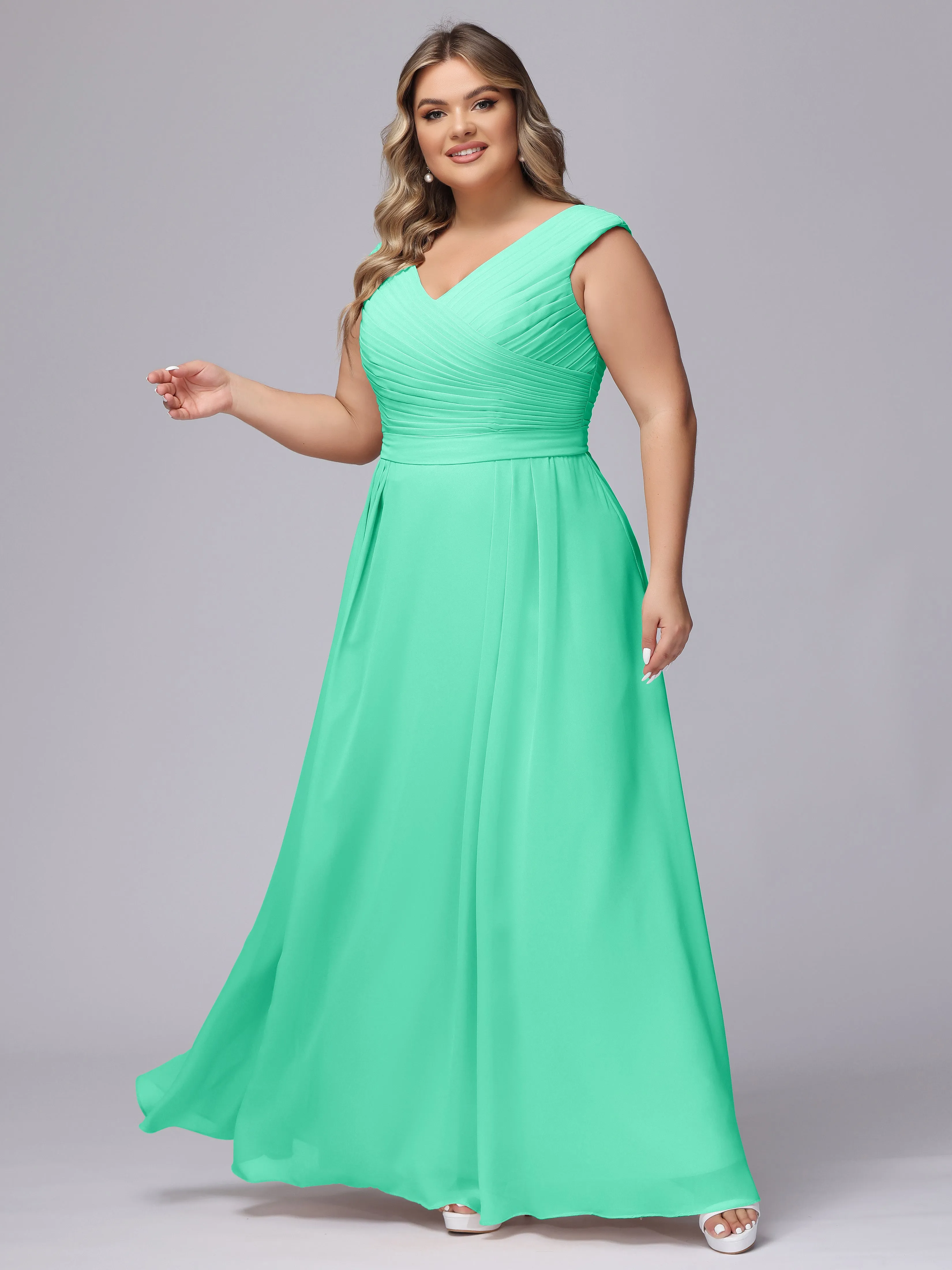 V-Back Plus Size Chiffon Bridesmaid Dress