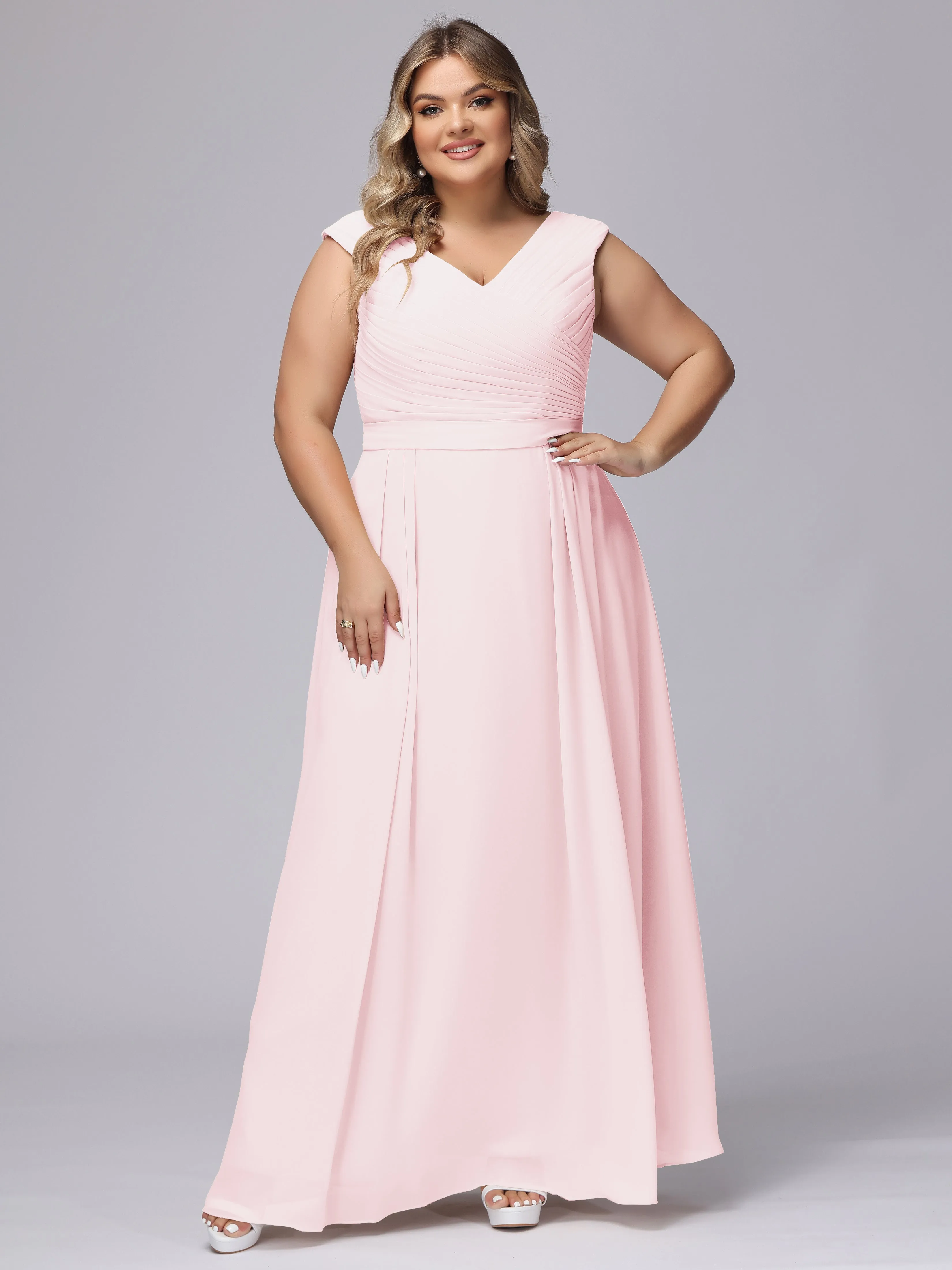 V-Back Plus Size Chiffon Bridesmaid Dress