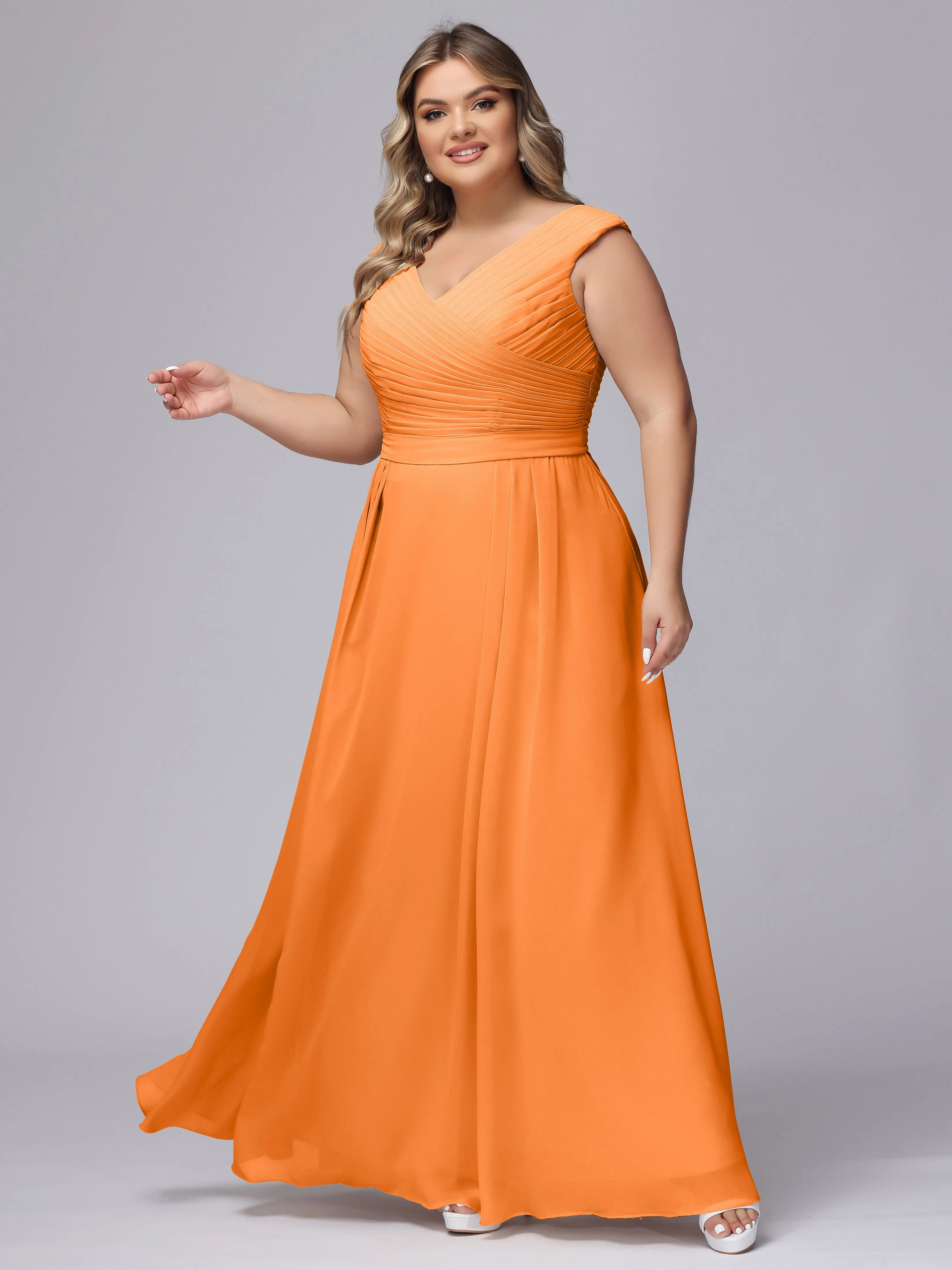 V-Back Plus Size Chiffon Bridesmaid Dress