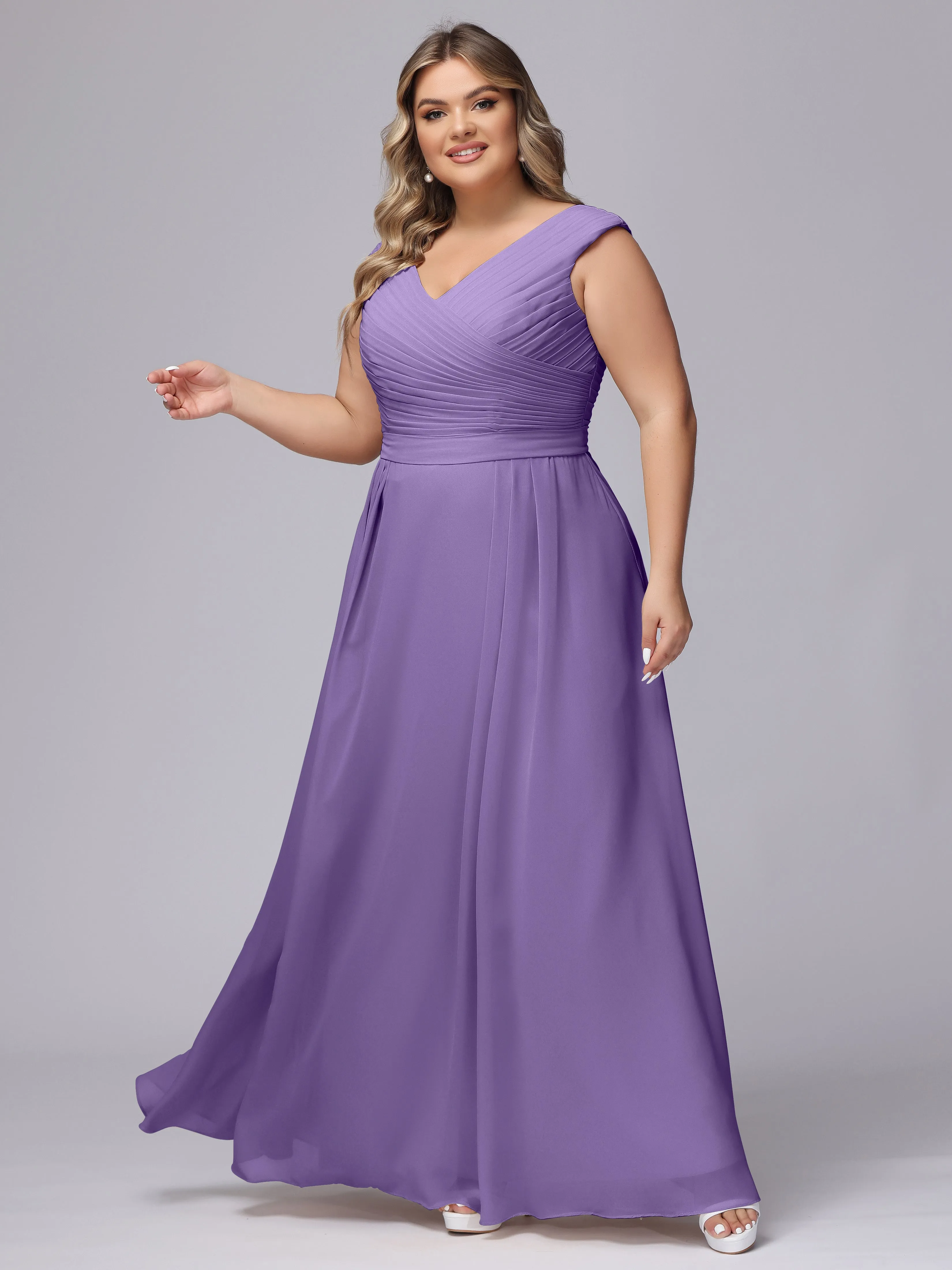 V-Back Plus Size Chiffon Bridesmaid Dress