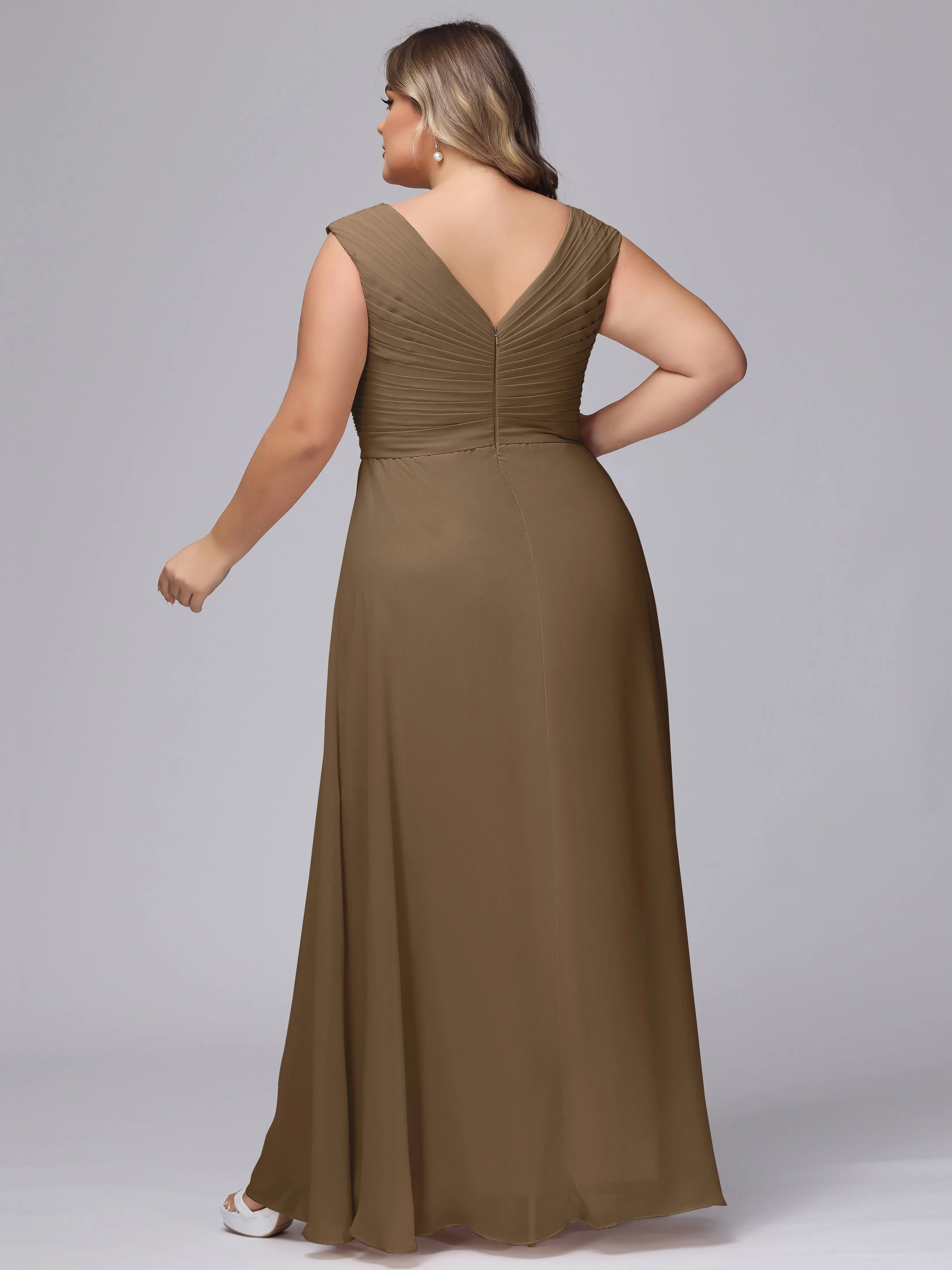V-Back Plus Size Chiffon Bridesmaid Dress