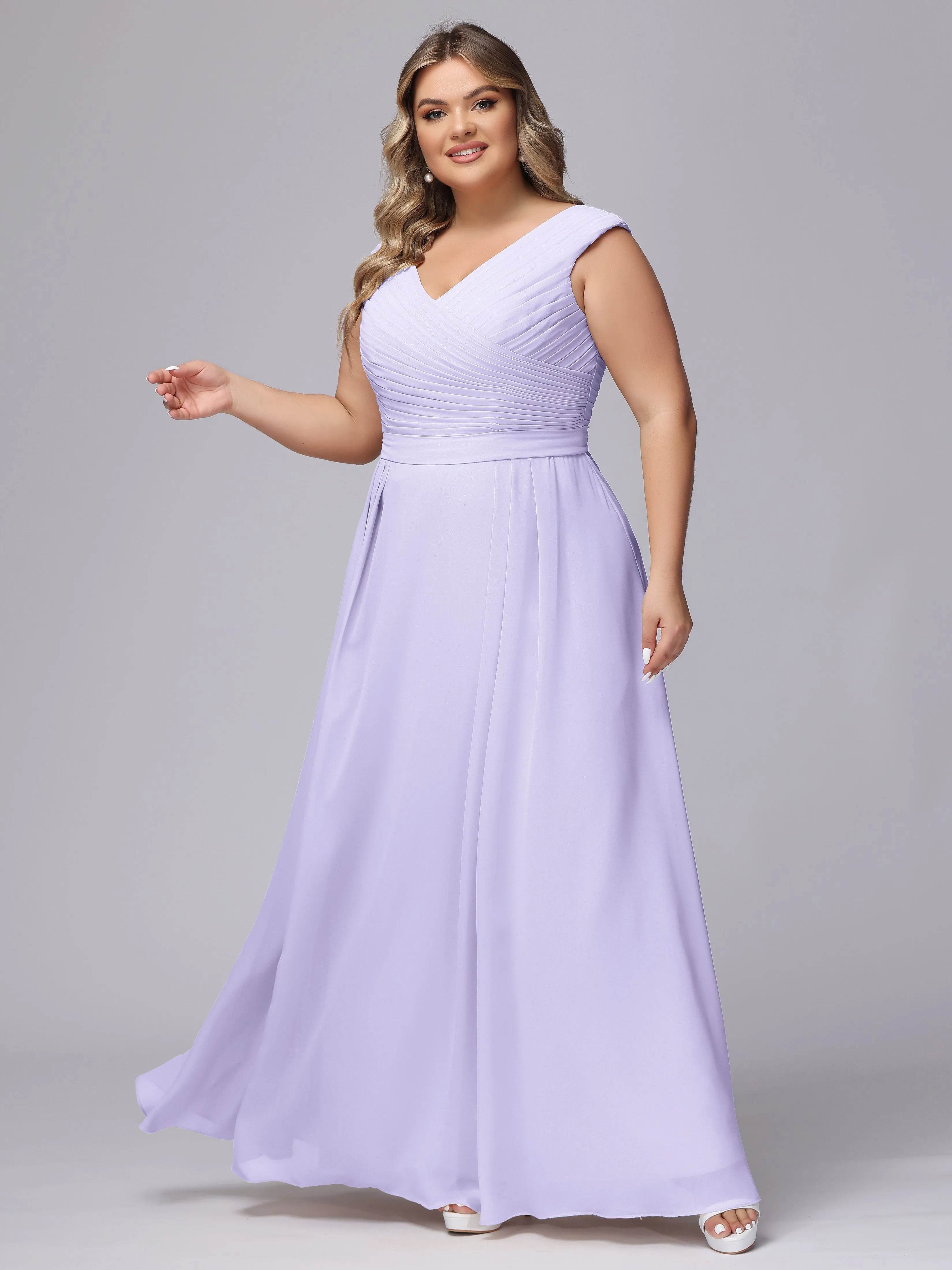 V-Back Plus Size Chiffon Bridesmaid Dress