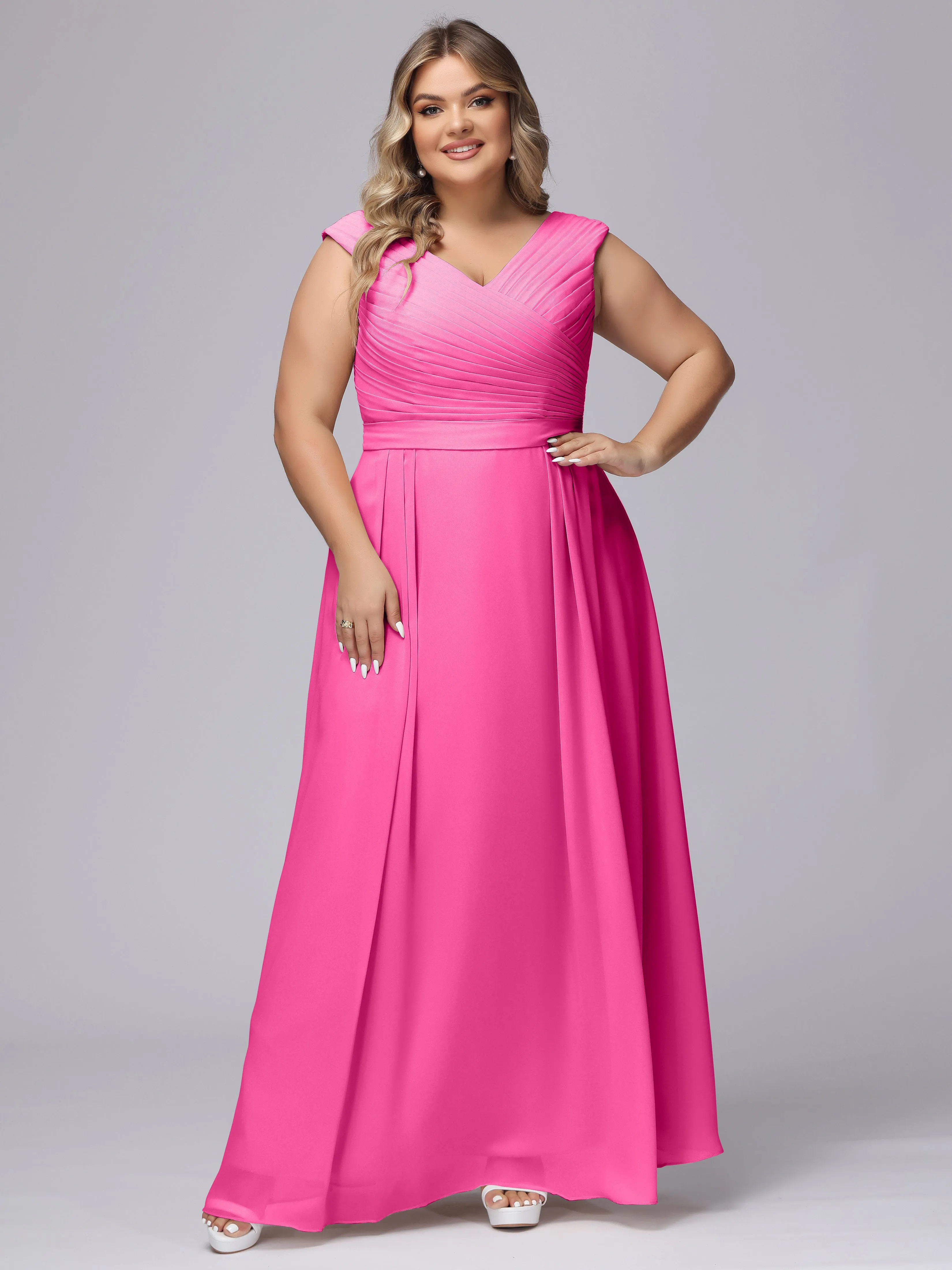 V-Back Plus Size Chiffon Bridesmaid Dress