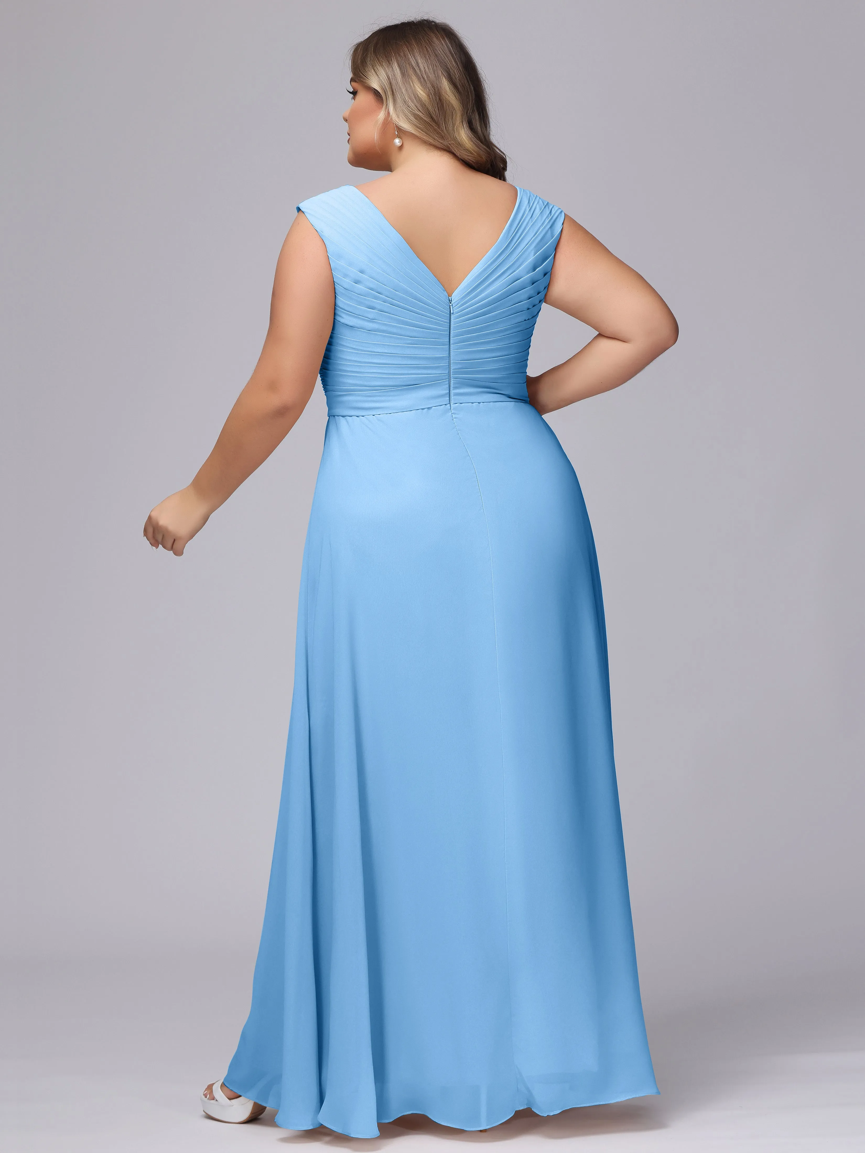 V-Back Plus Size Chiffon Bridesmaid Dress