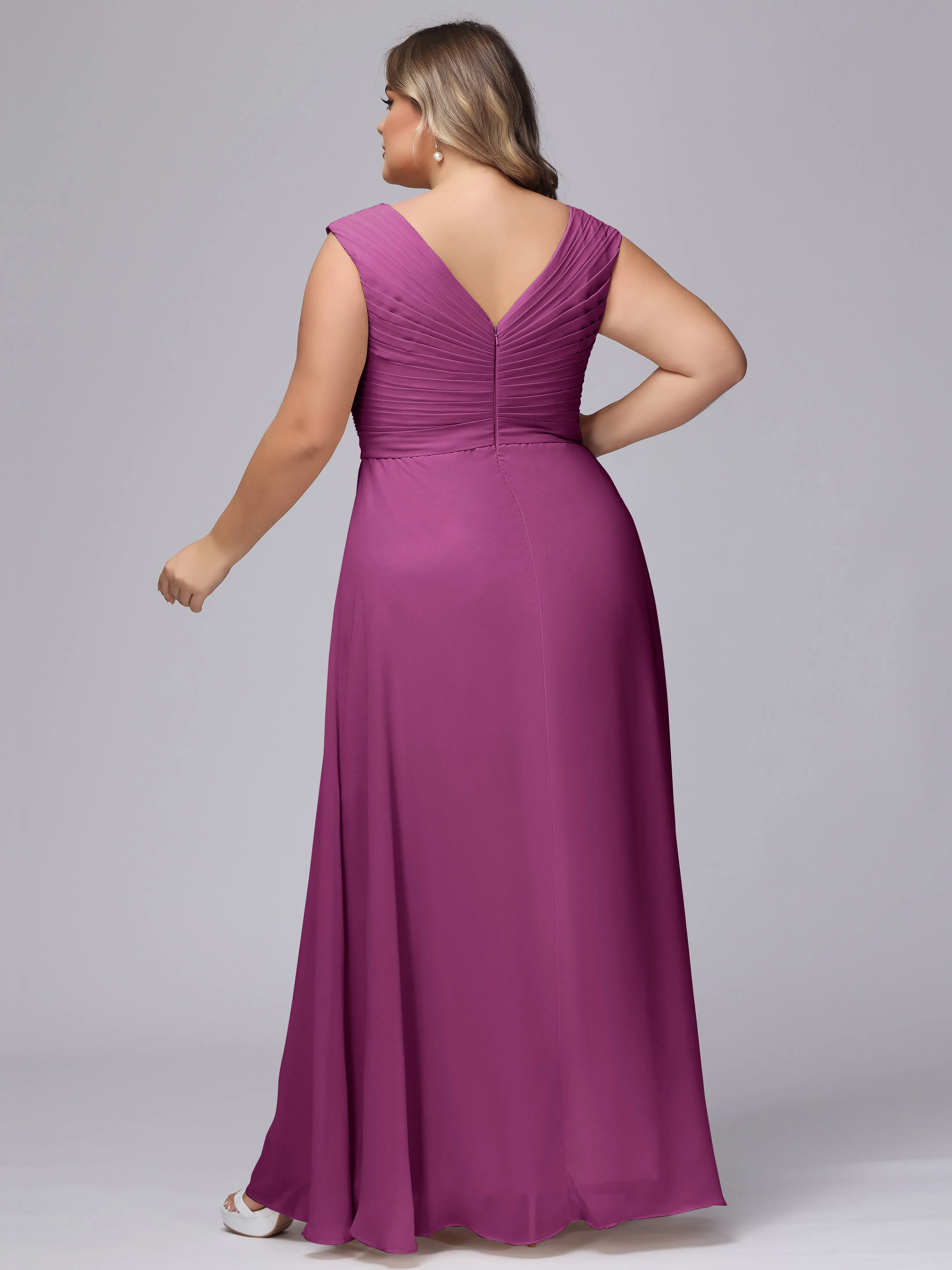V-Back Plus Size Chiffon Bridesmaid Dress