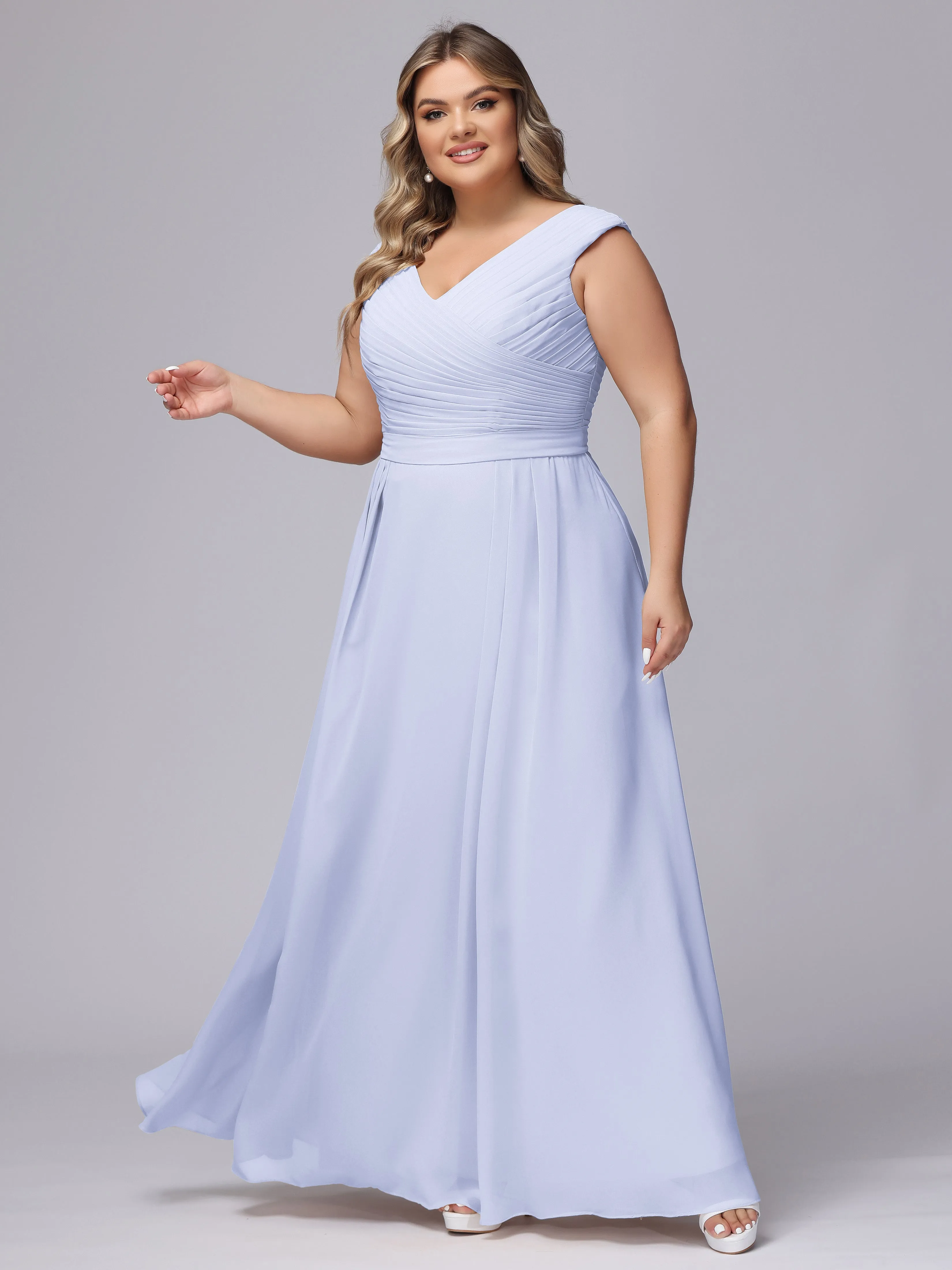 V-Back Plus Size Chiffon Bridesmaid Dress