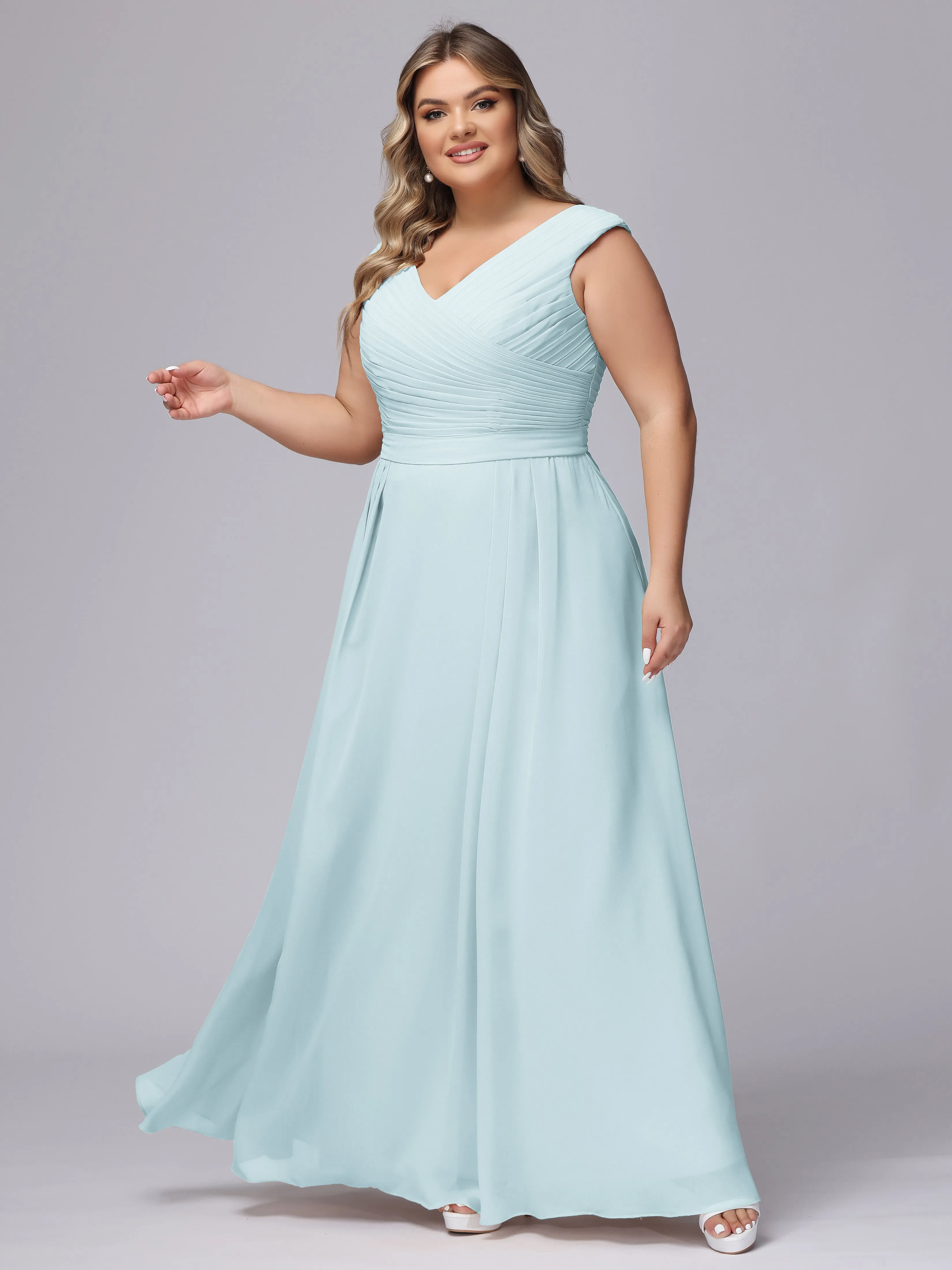 V-Back Plus Size Chiffon Bridesmaid Dress