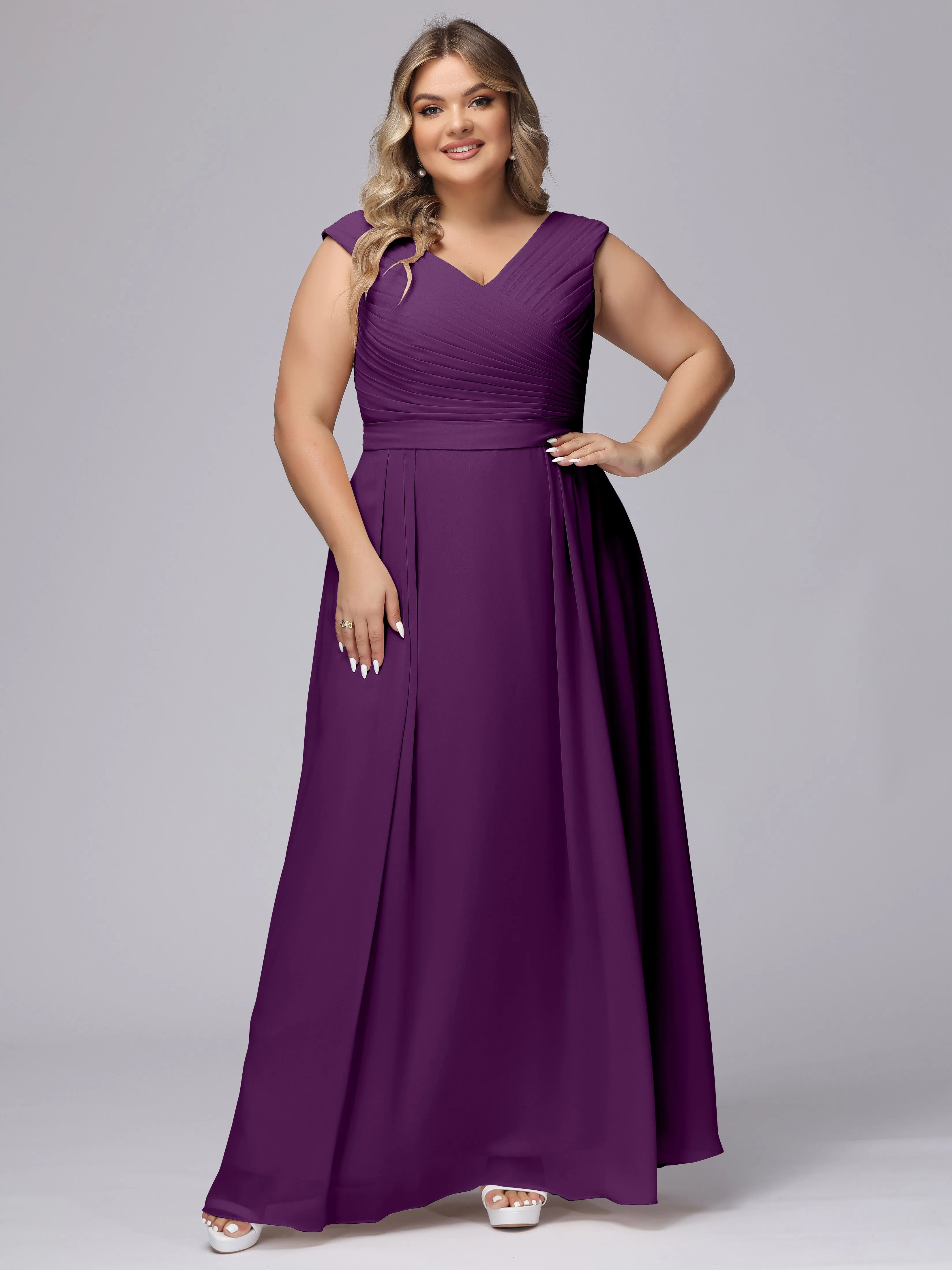 V-Back Plus Size Chiffon Bridesmaid Dress