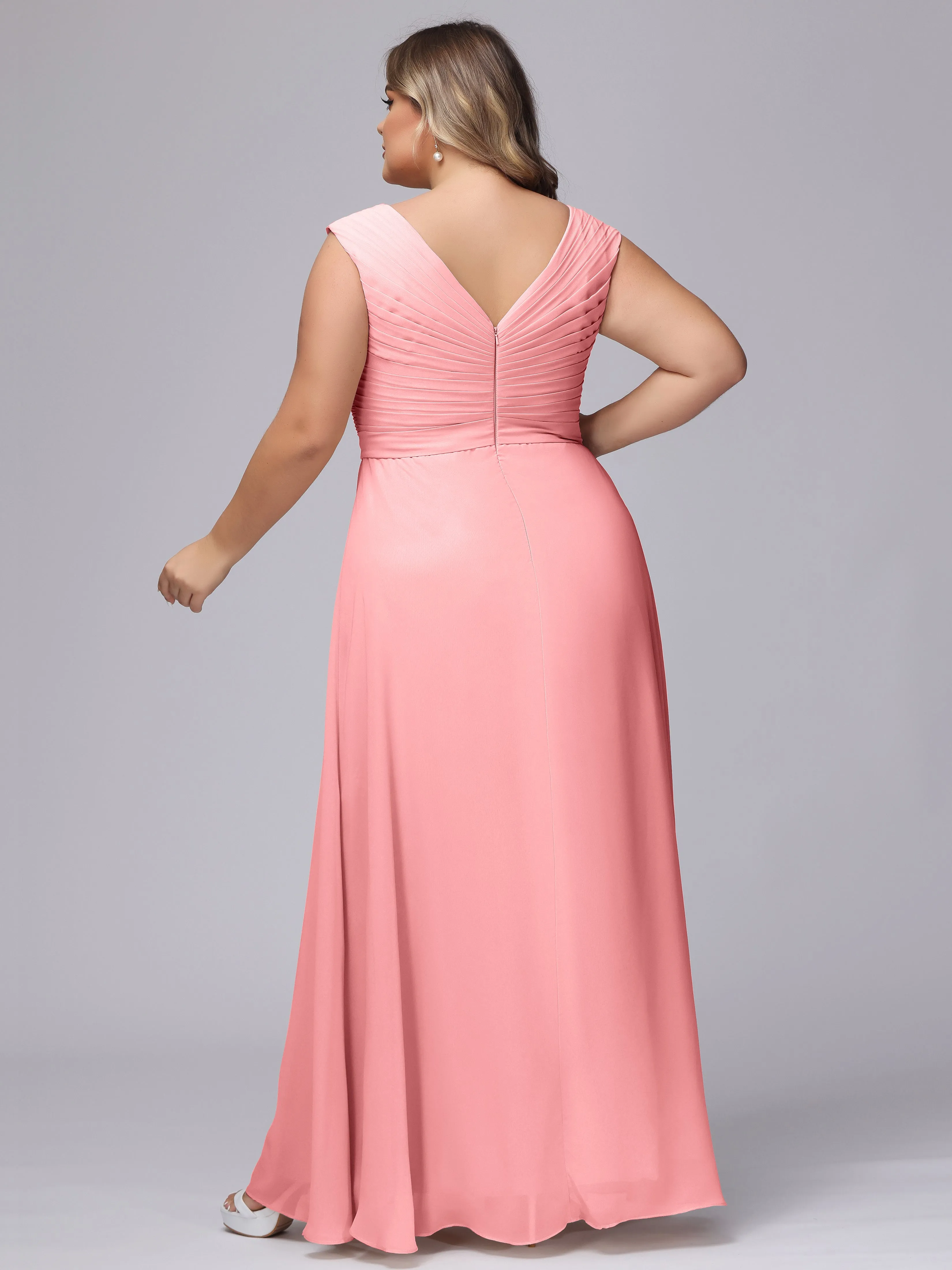 V-Back Plus Size Chiffon Bridesmaid Dress