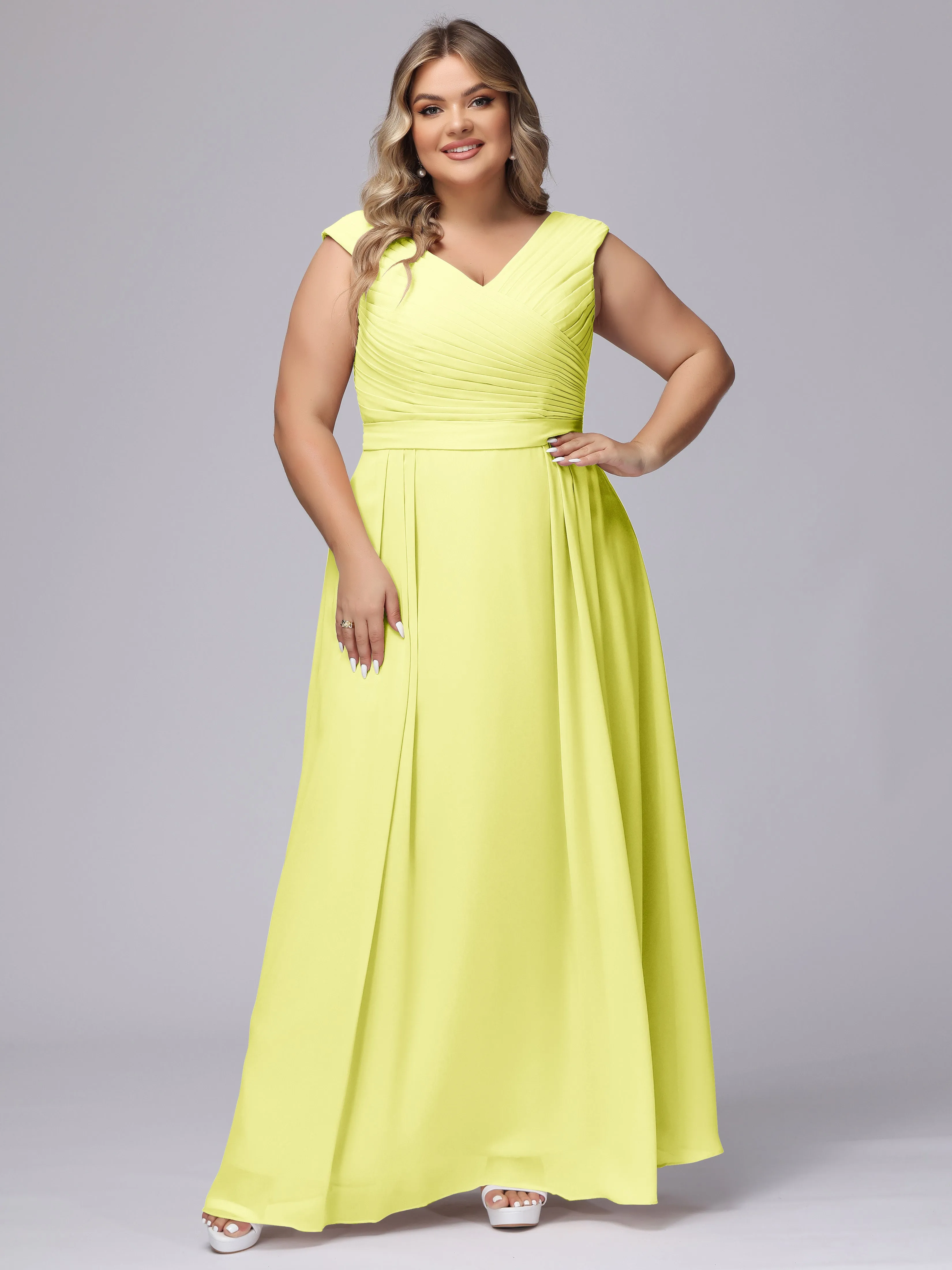 V-Back Plus Size Chiffon Bridesmaid Dress