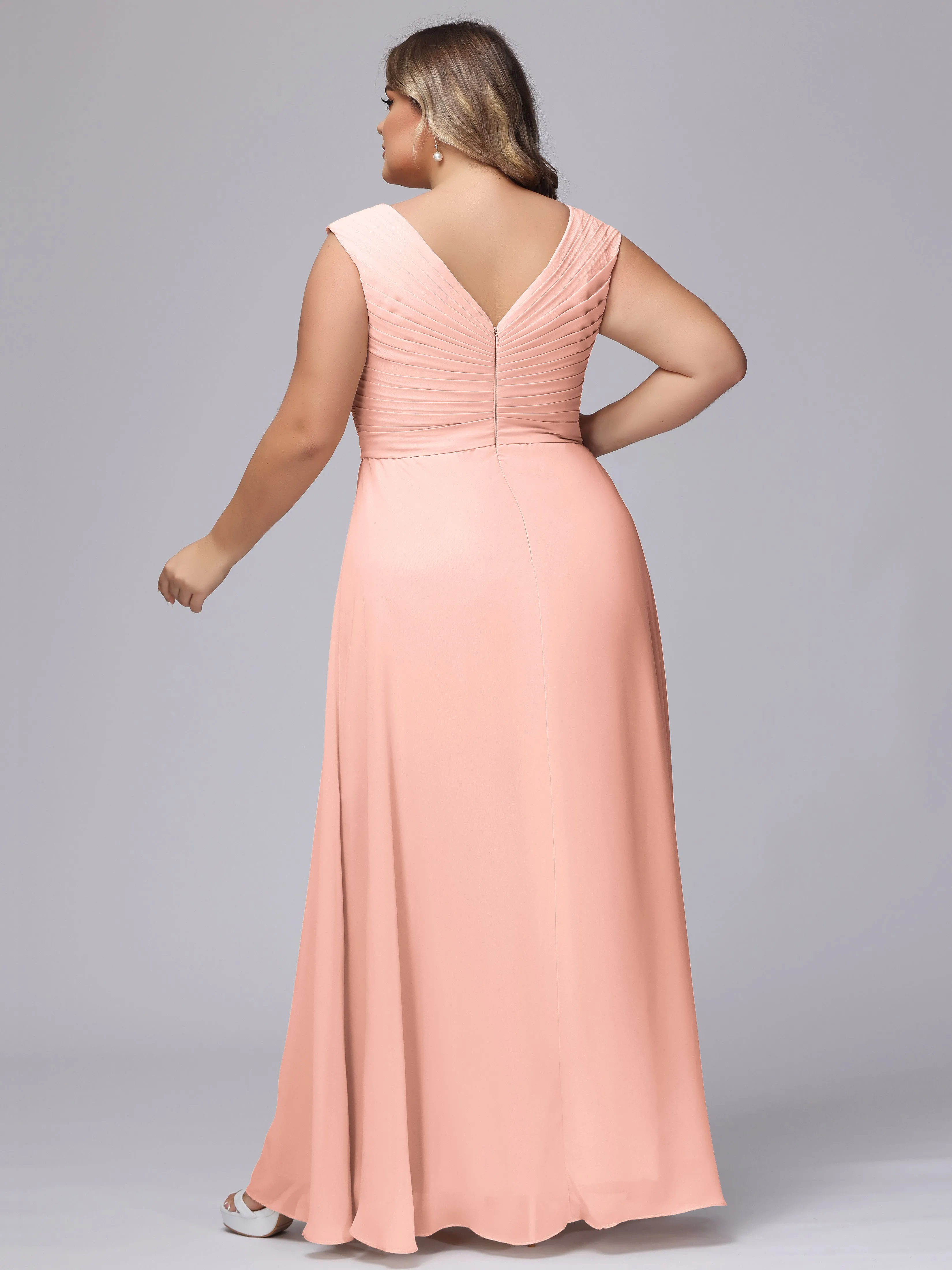 V-Back Plus Size Chiffon Bridesmaid Dress