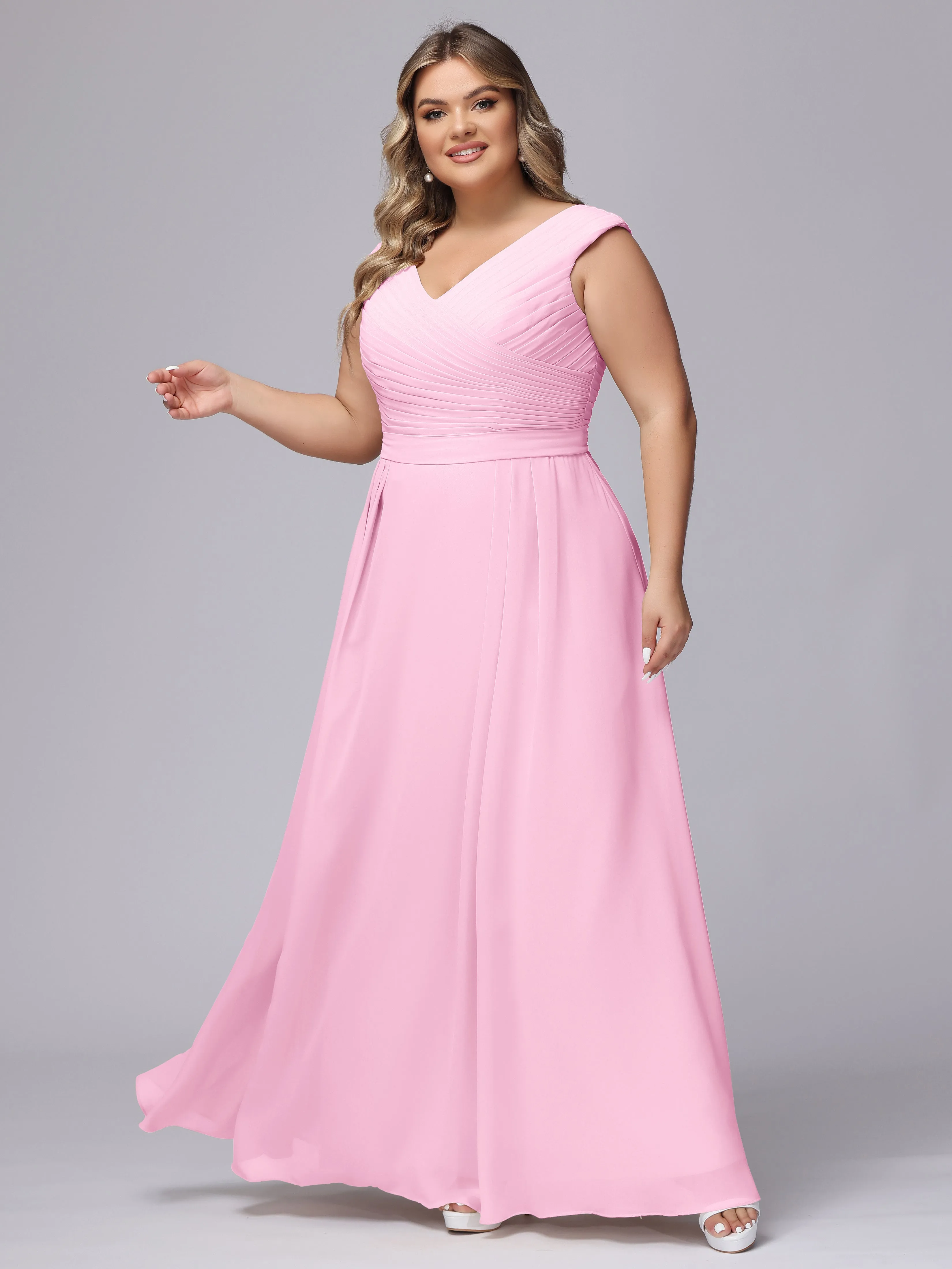 V-Back Plus Size Chiffon Bridesmaid Dress