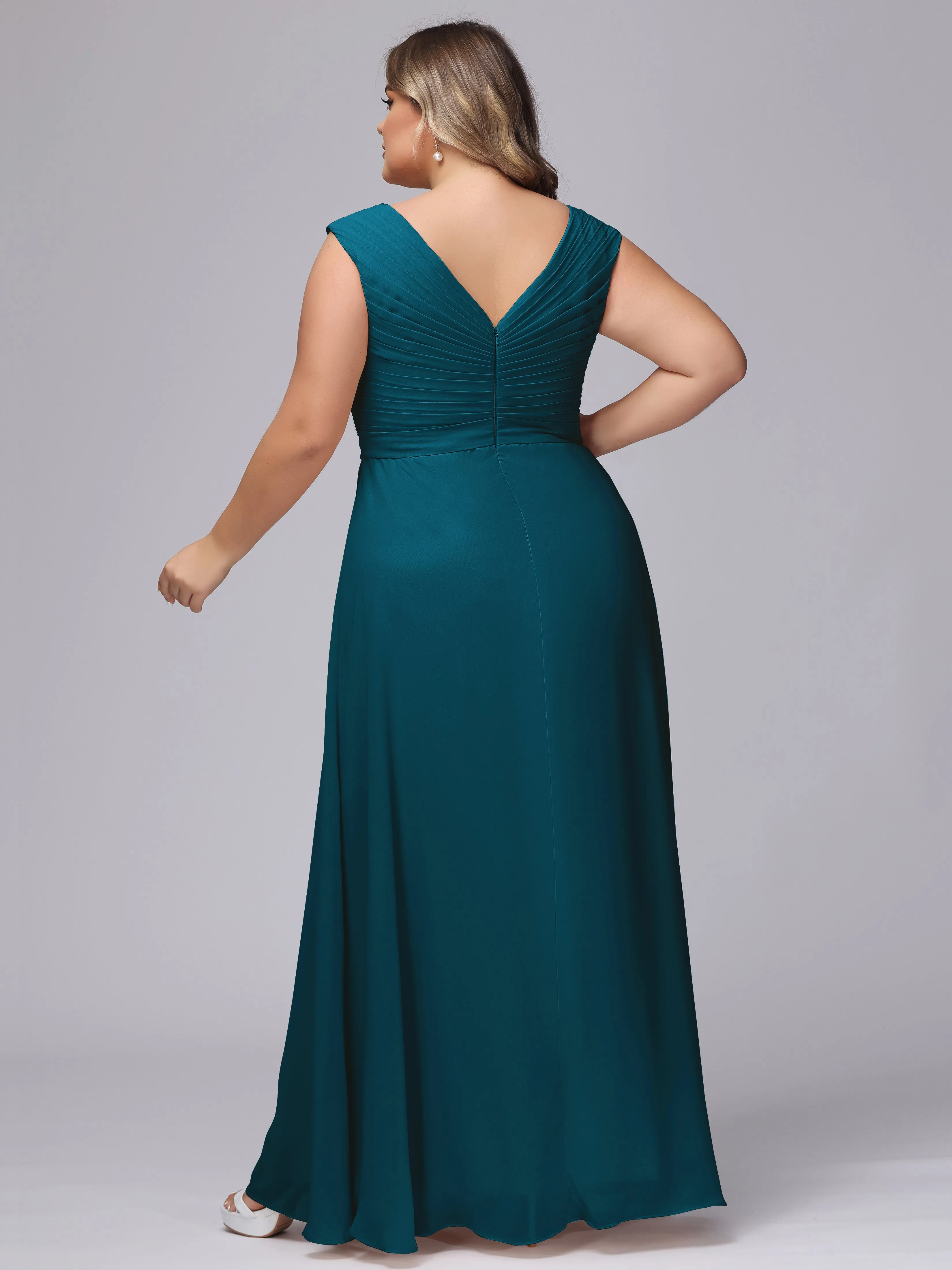 V-Back Plus Size Chiffon Bridesmaid Dress