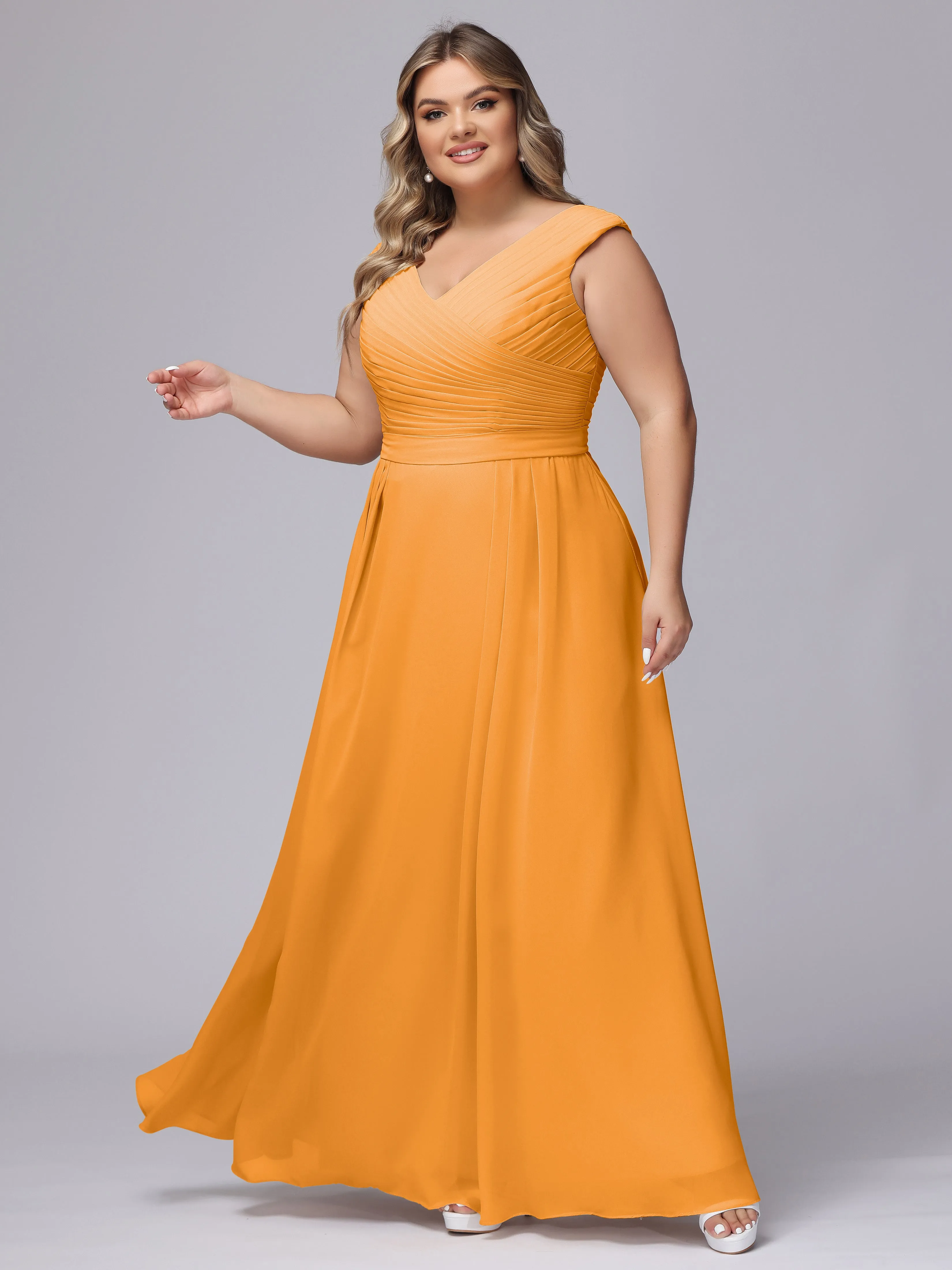 V-Back Plus Size Chiffon Bridesmaid Dress