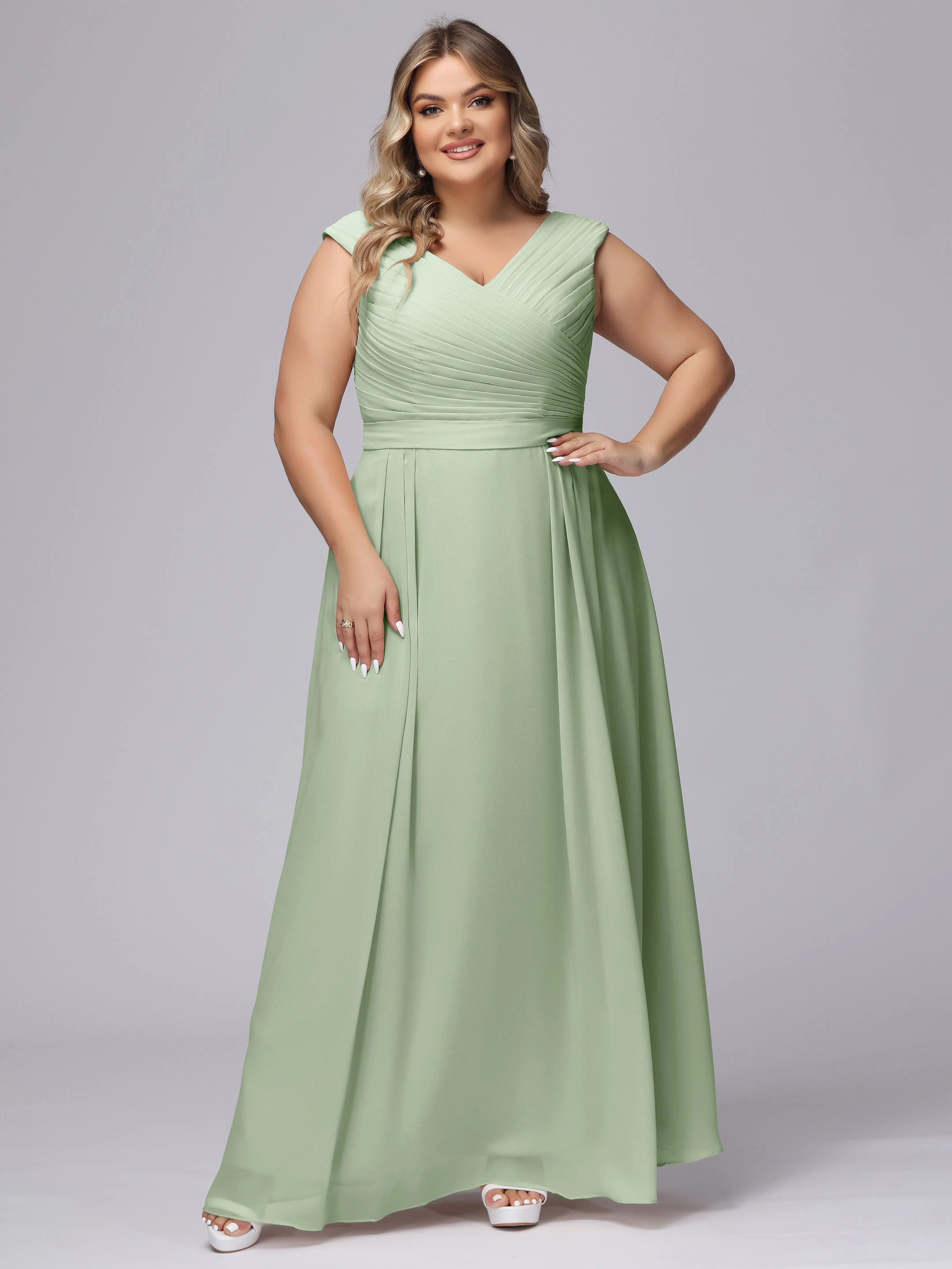 V-Back Plus Size Chiffon Bridesmaid Dress