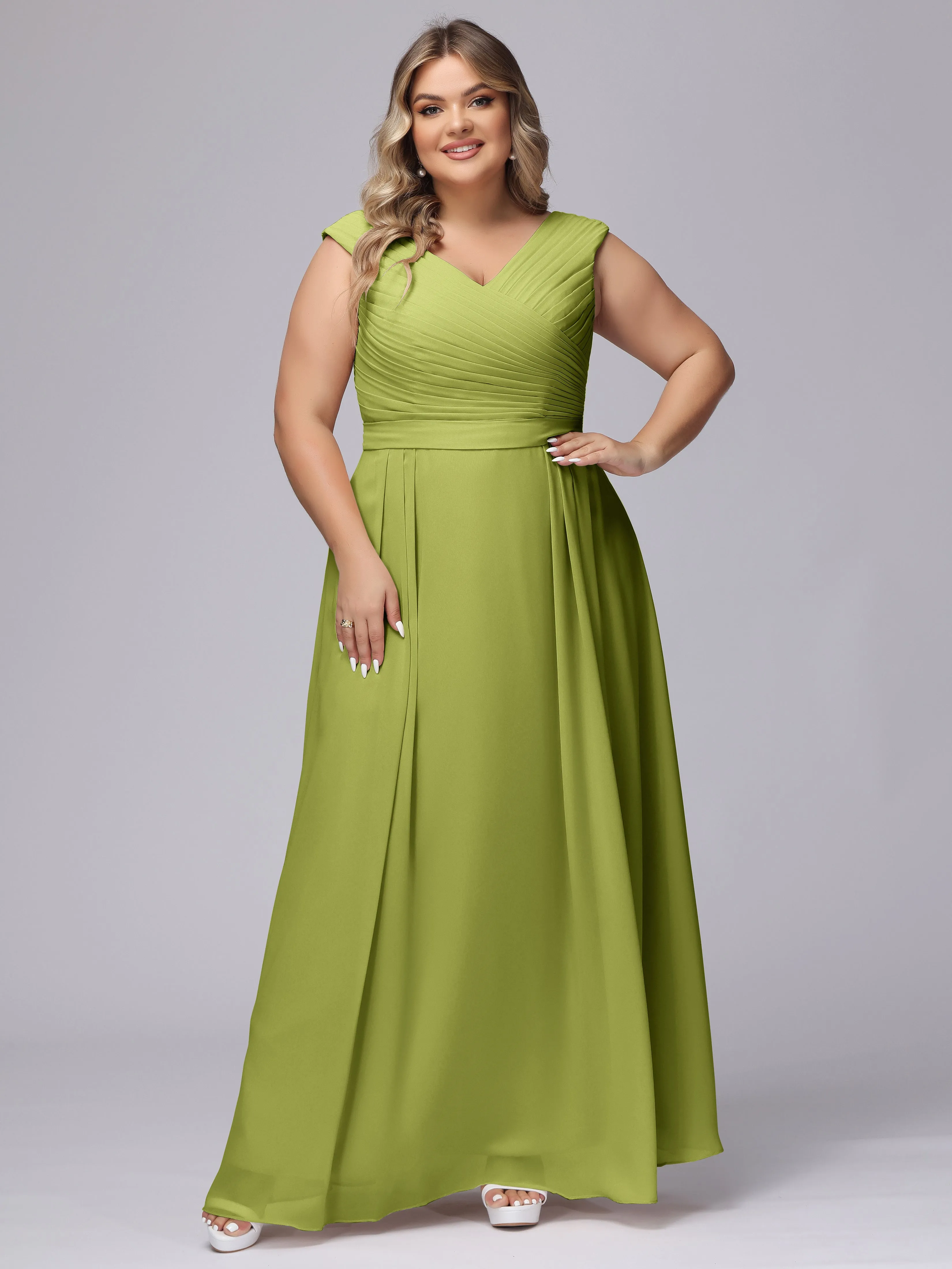 V-Back Plus Size Chiffon Bridesmaid Dress