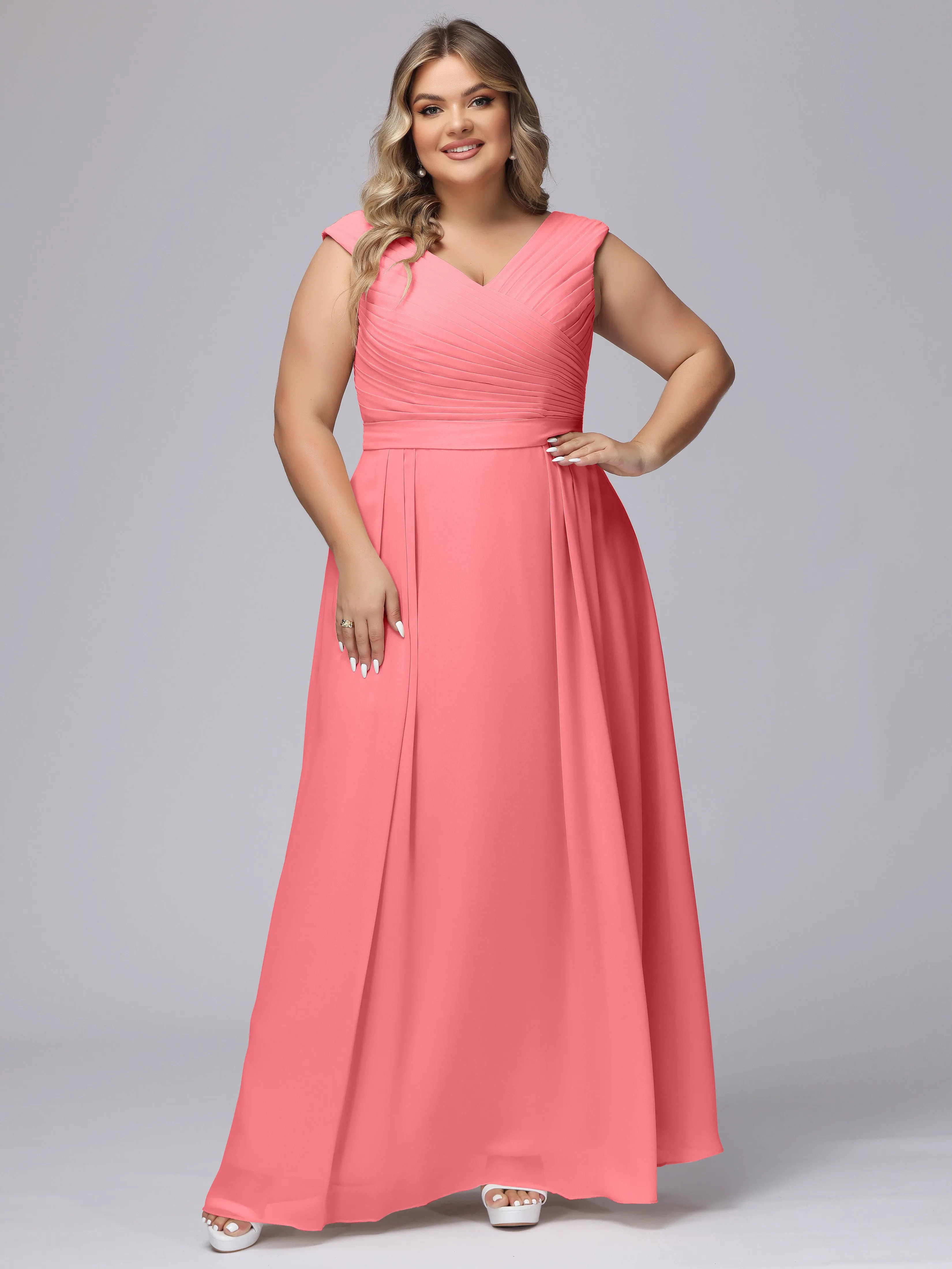 V-Back Plus Size Chiffon Bridesmaid Dress