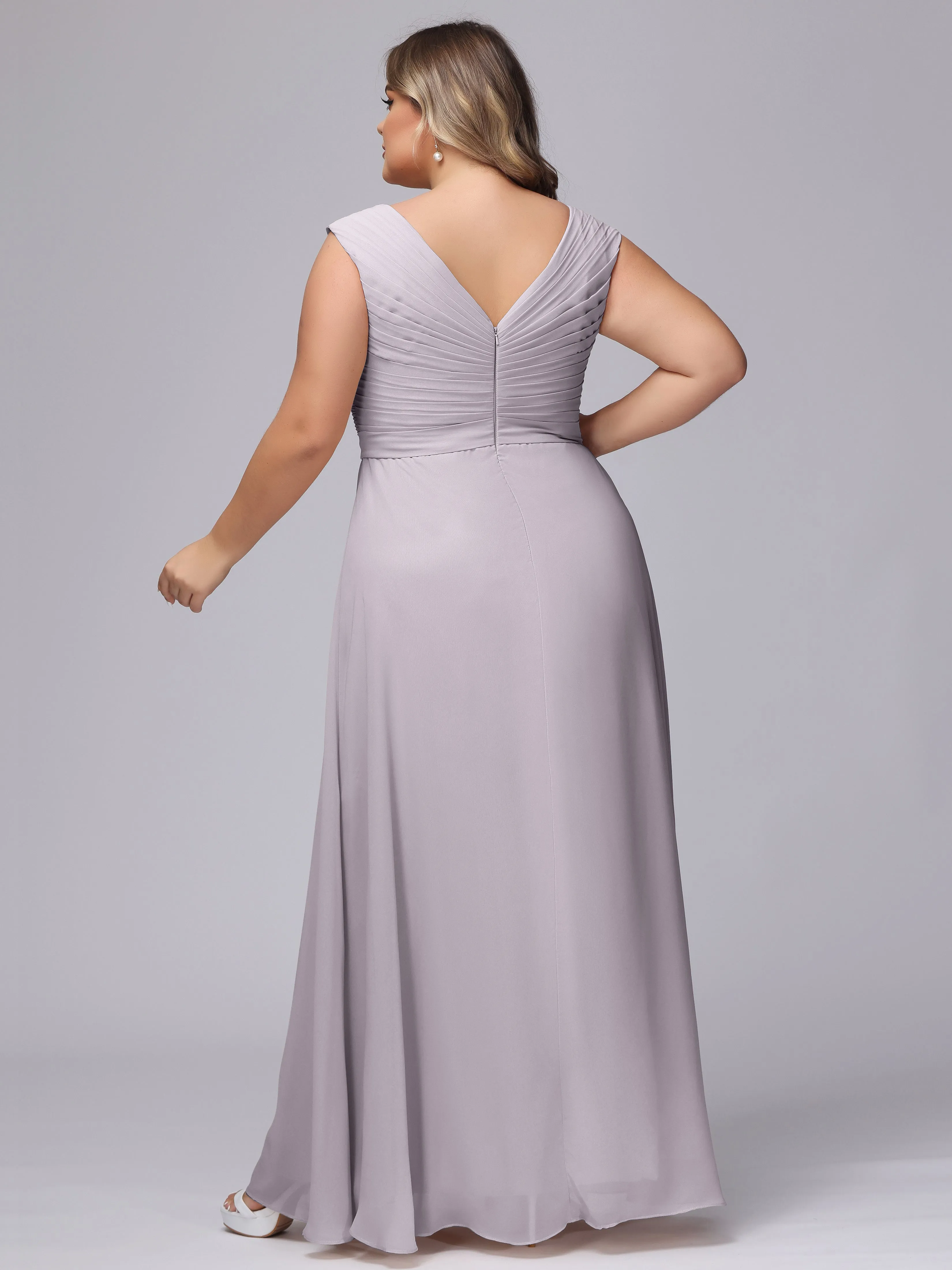 V-Back Plus Size Chiffon Bridesmaid Dress