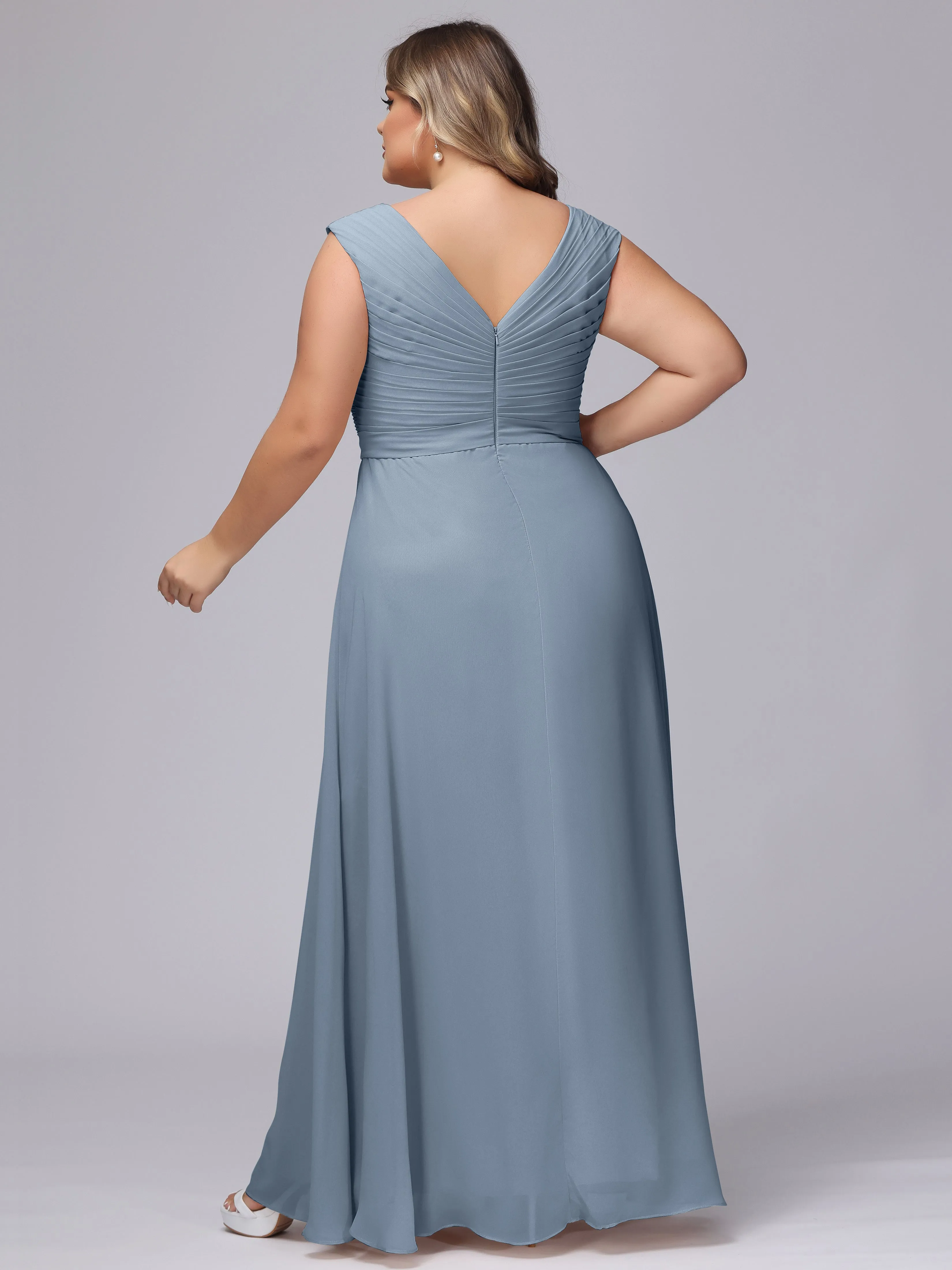 V-Back Plus Size Chiffon Bridesmaid Dress