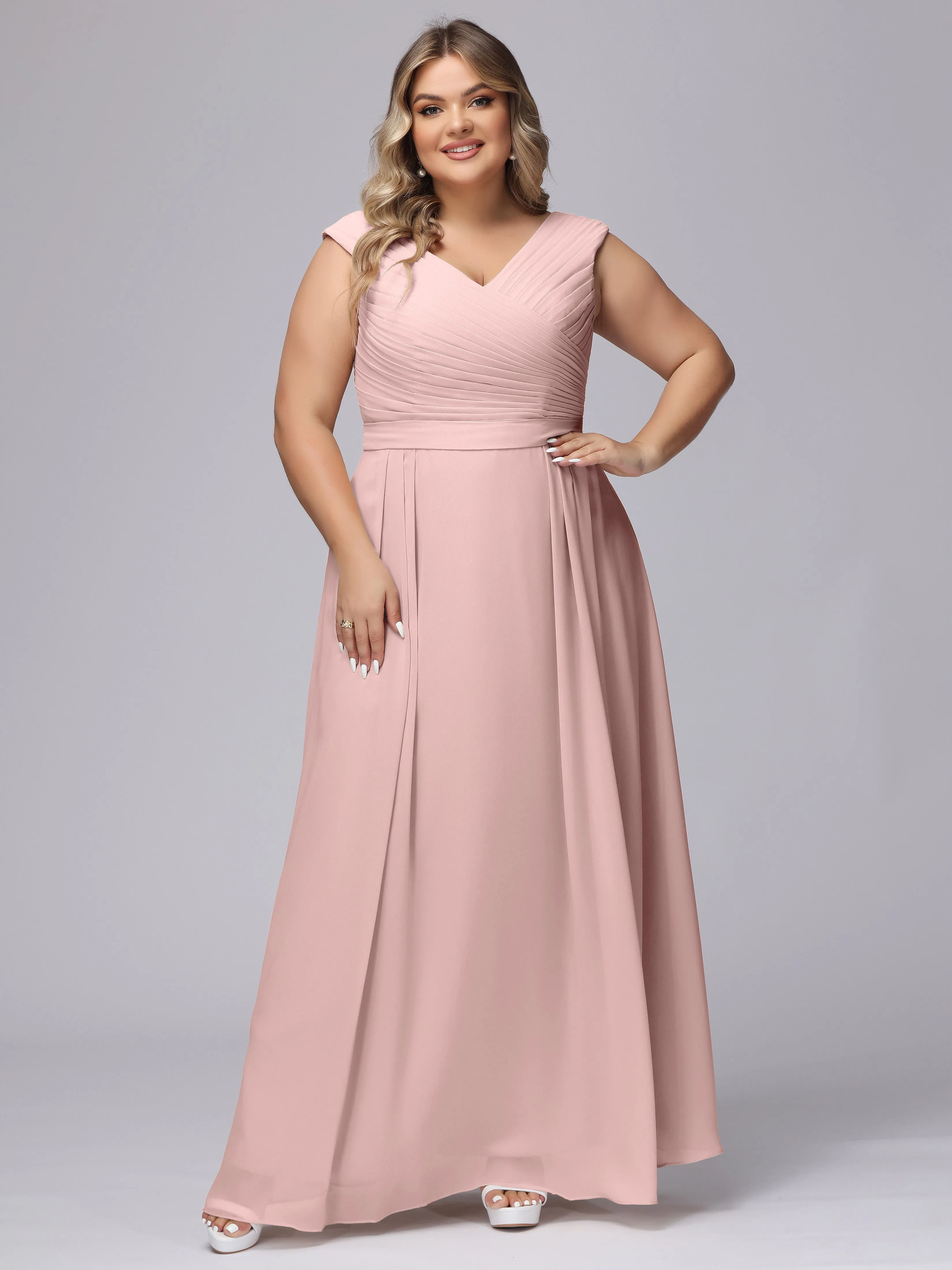 V-Back Plus Size Chiffon Bridesmaid Dress