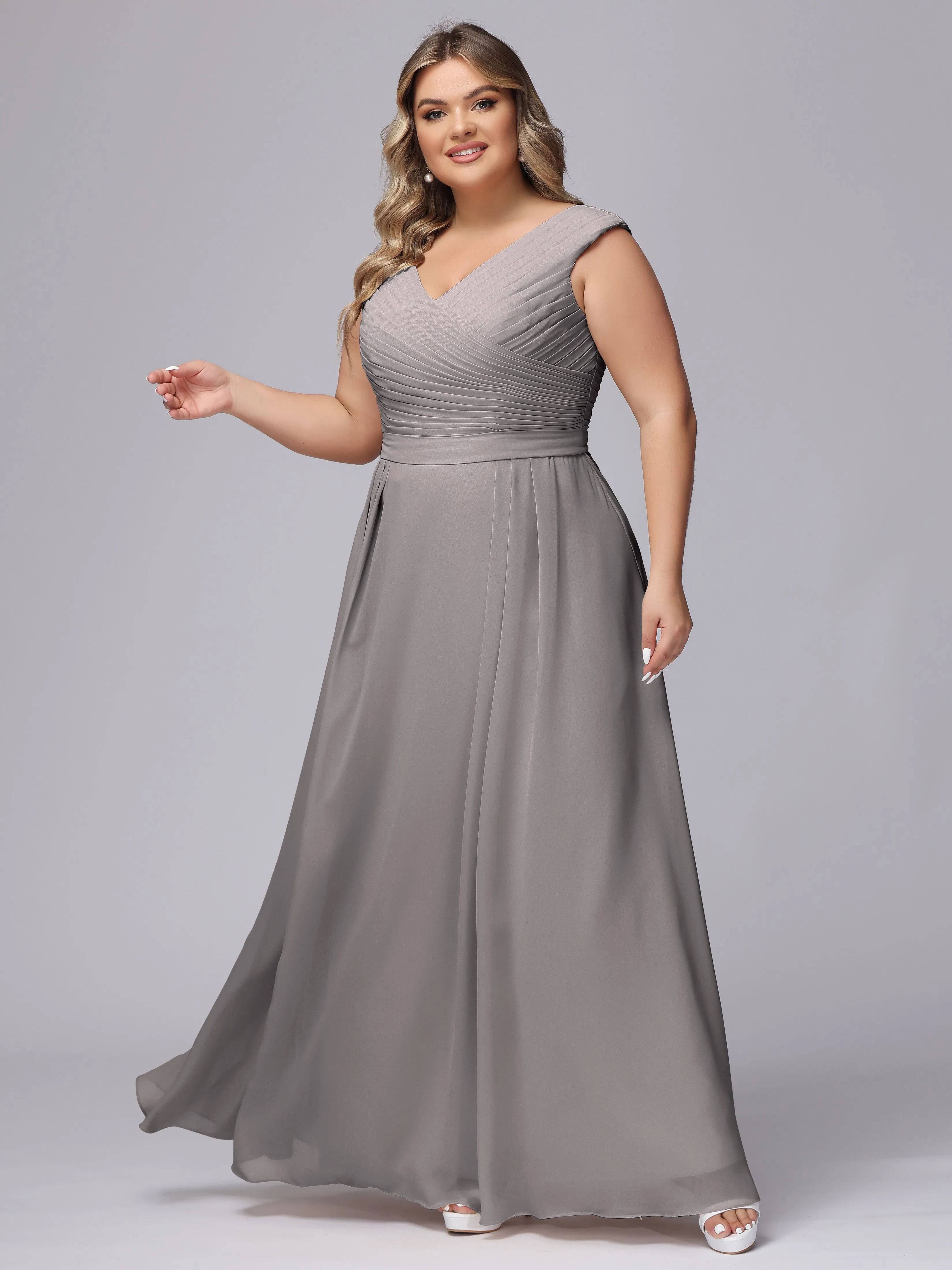 V-Back Plus Size Chiffon Bridesmaid Dress