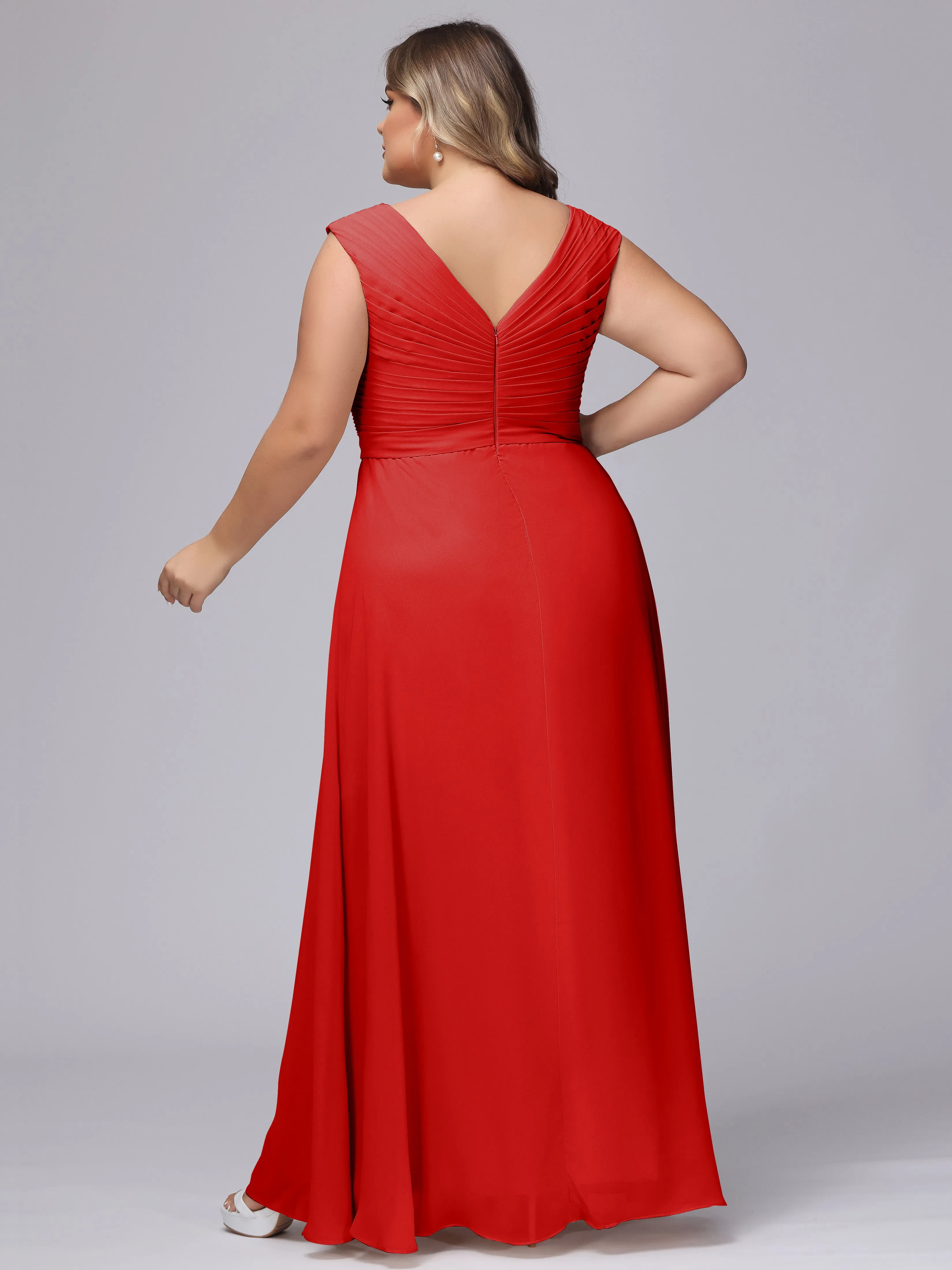 V-Back Plus Size Chiffon Bridesmaid Dress