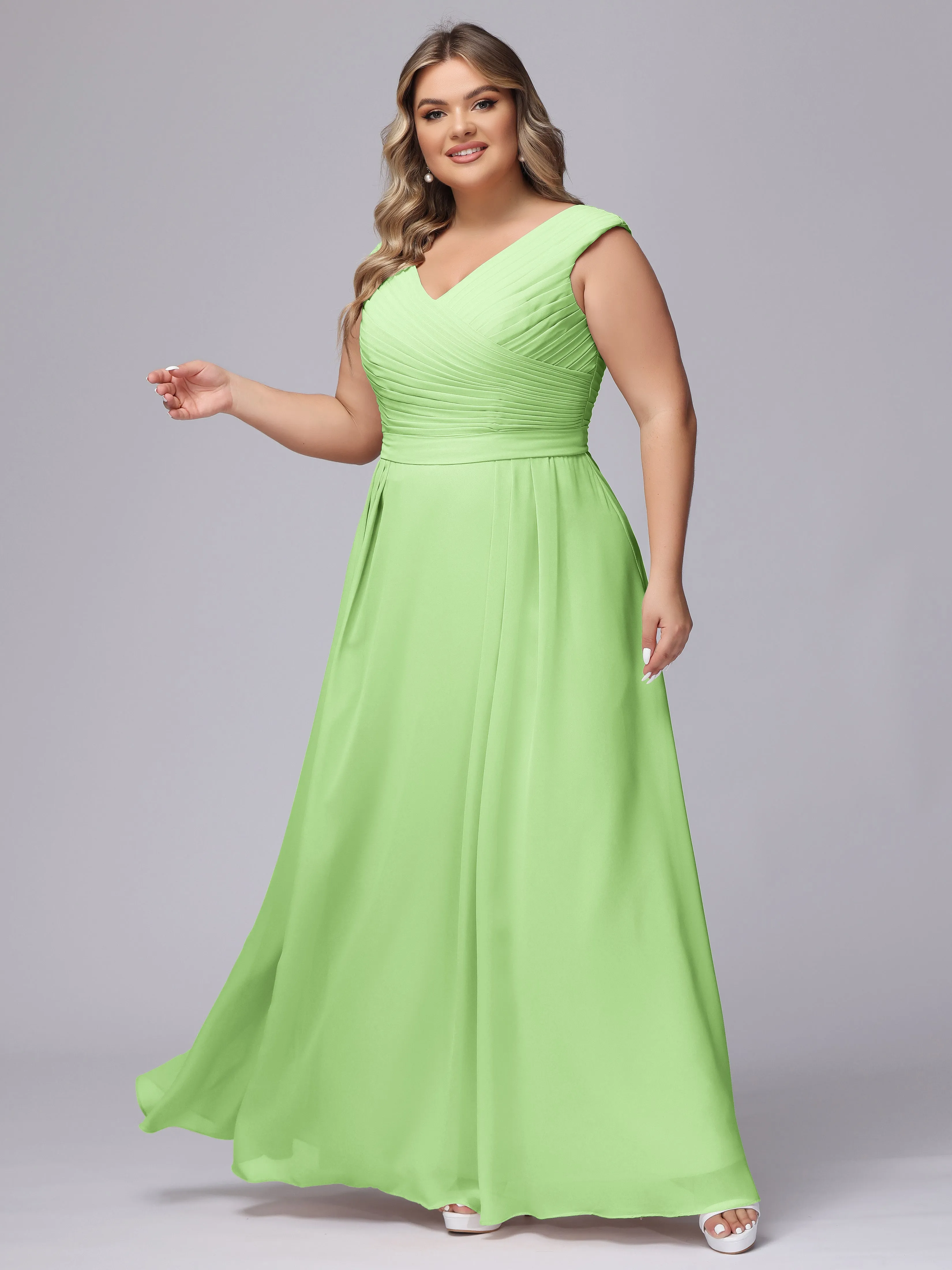 V-Back Plus Size Chiffon Bridesmaid Dress