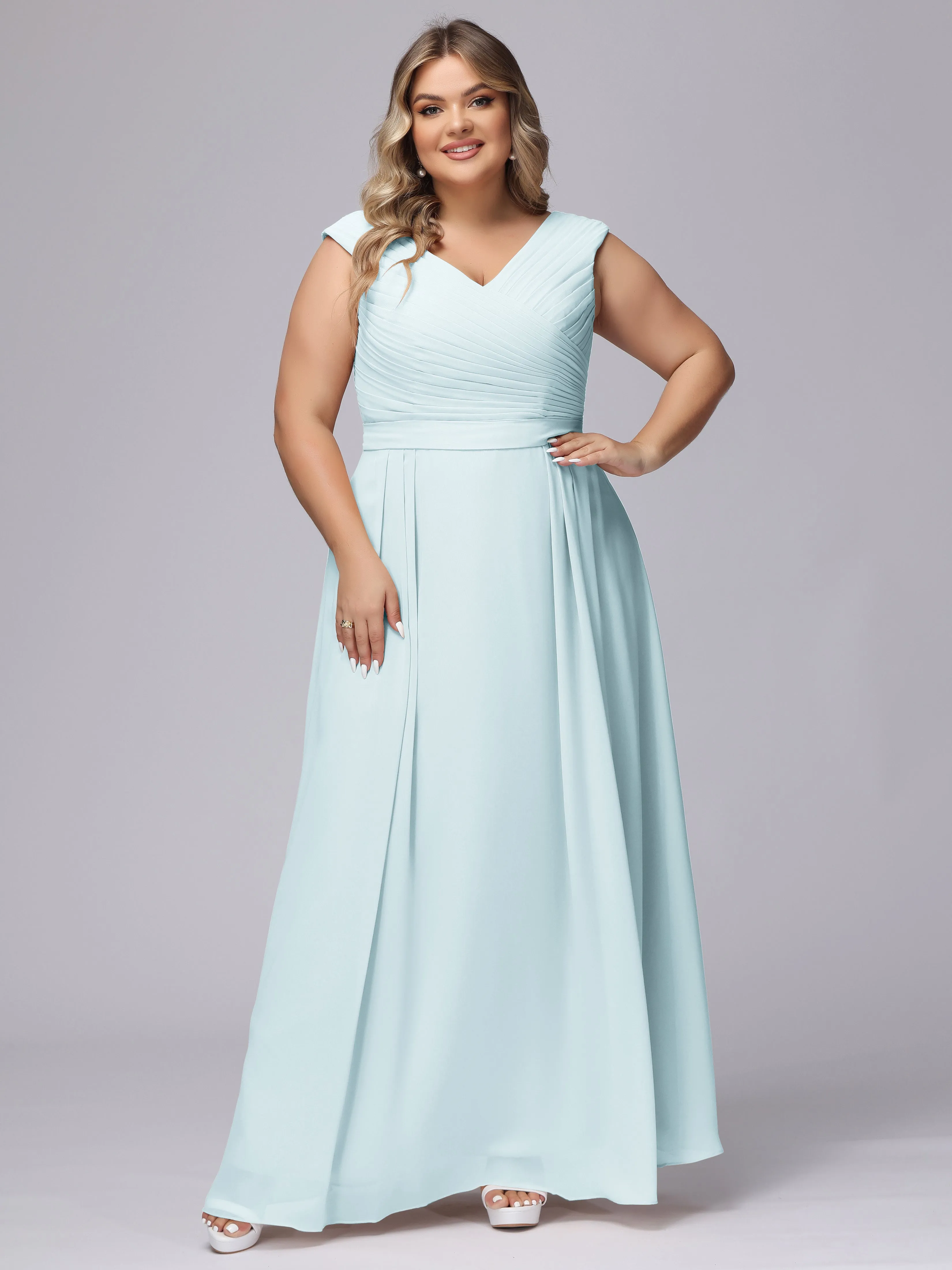 V-Back Plus Size Chiffon Bridesmaid Dress