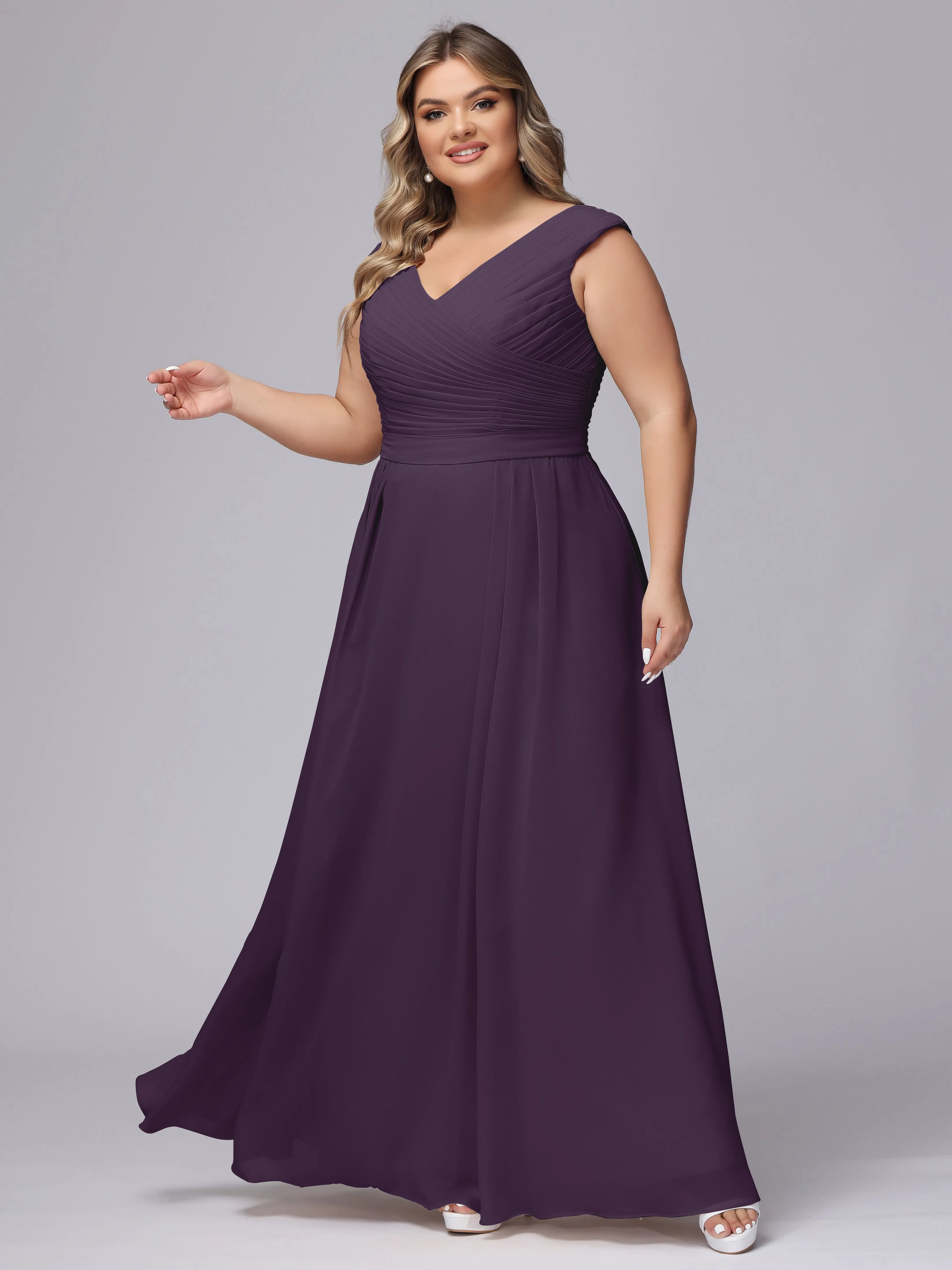 V-Back Plus Size Chiffon Bridesmaid Dress