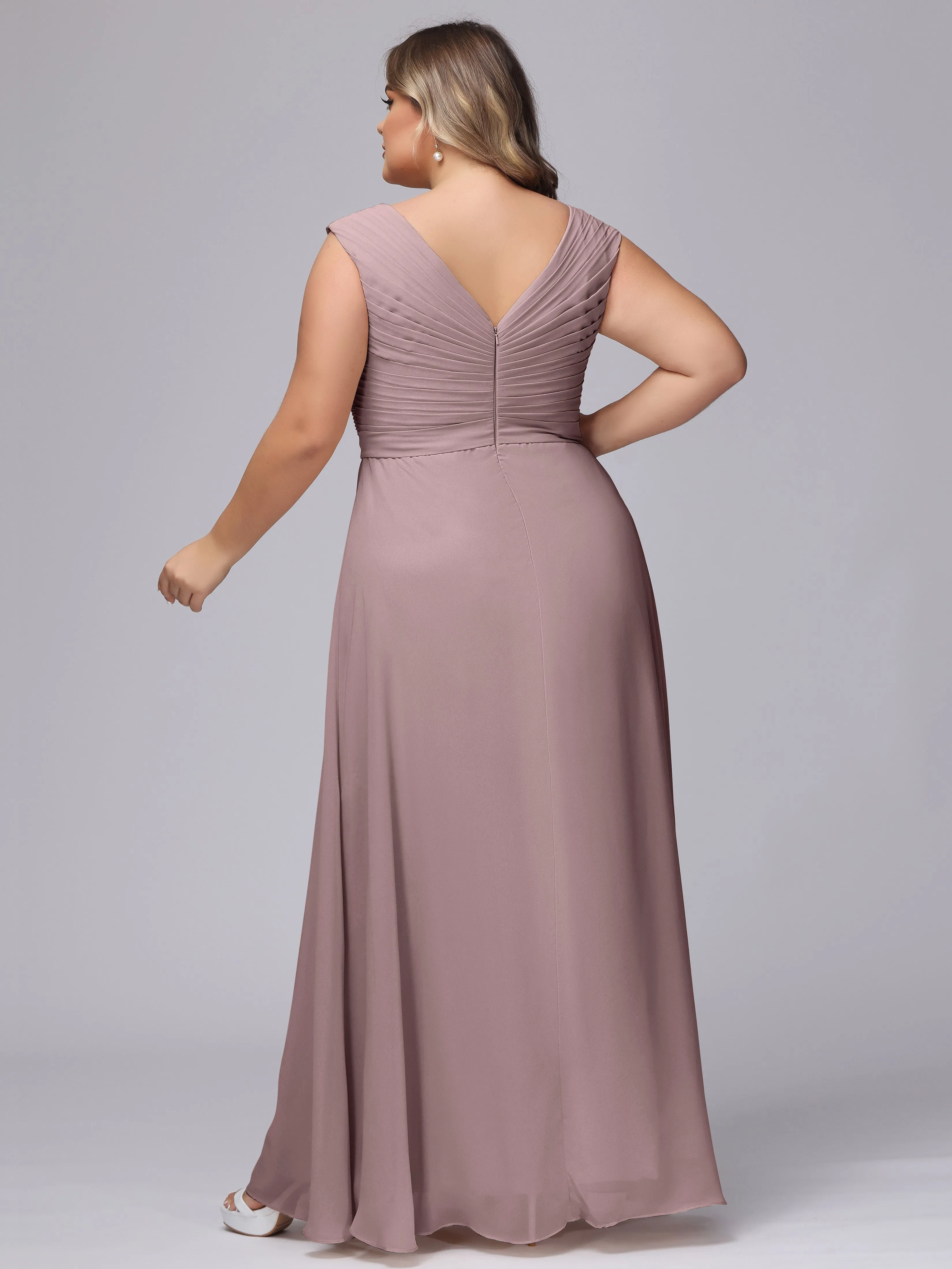 V-Back Plus Size Chiffon Bridesmaid Dress