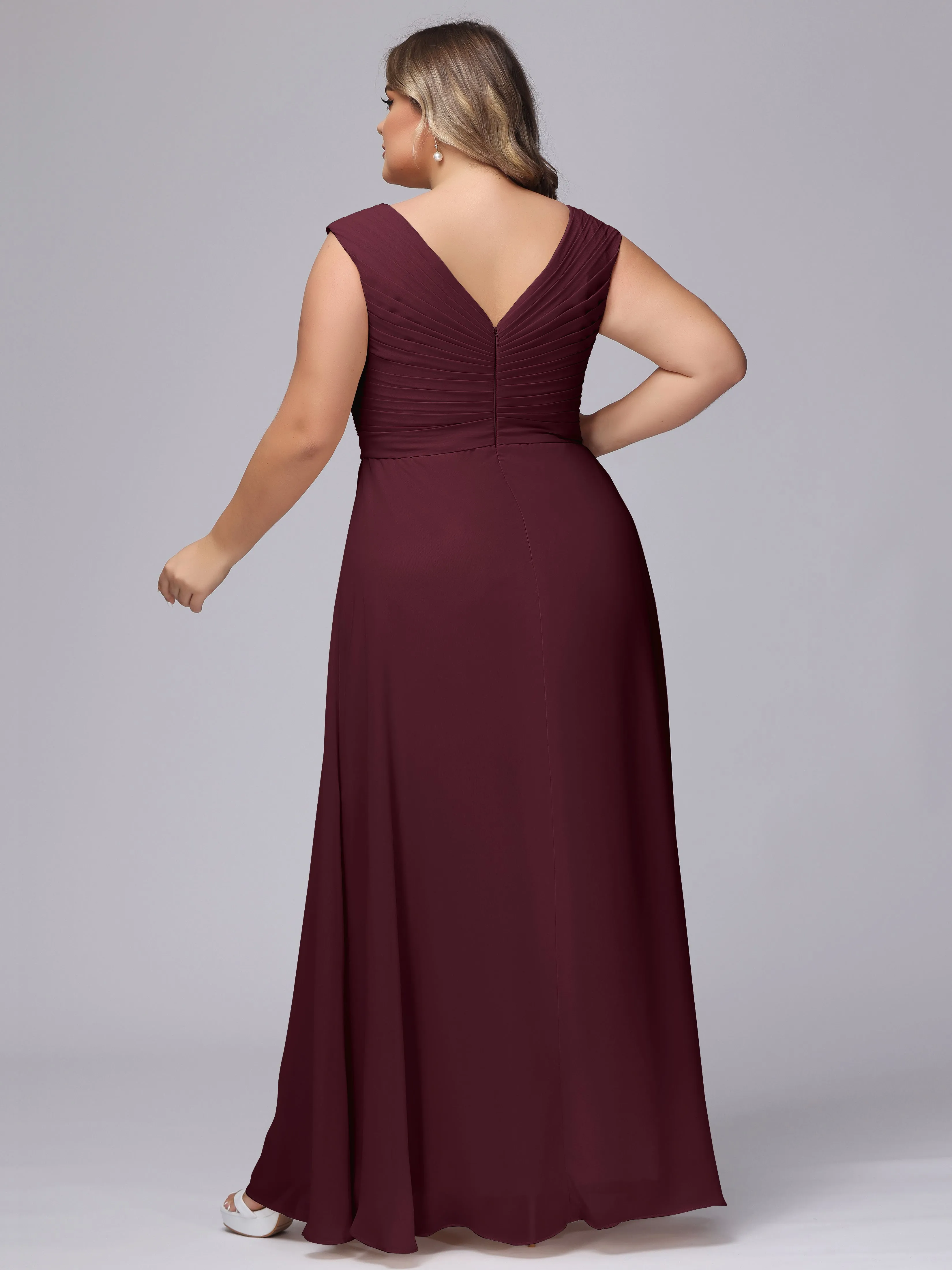 V-Back Plus Size Chiffon Bridesmaid Dress