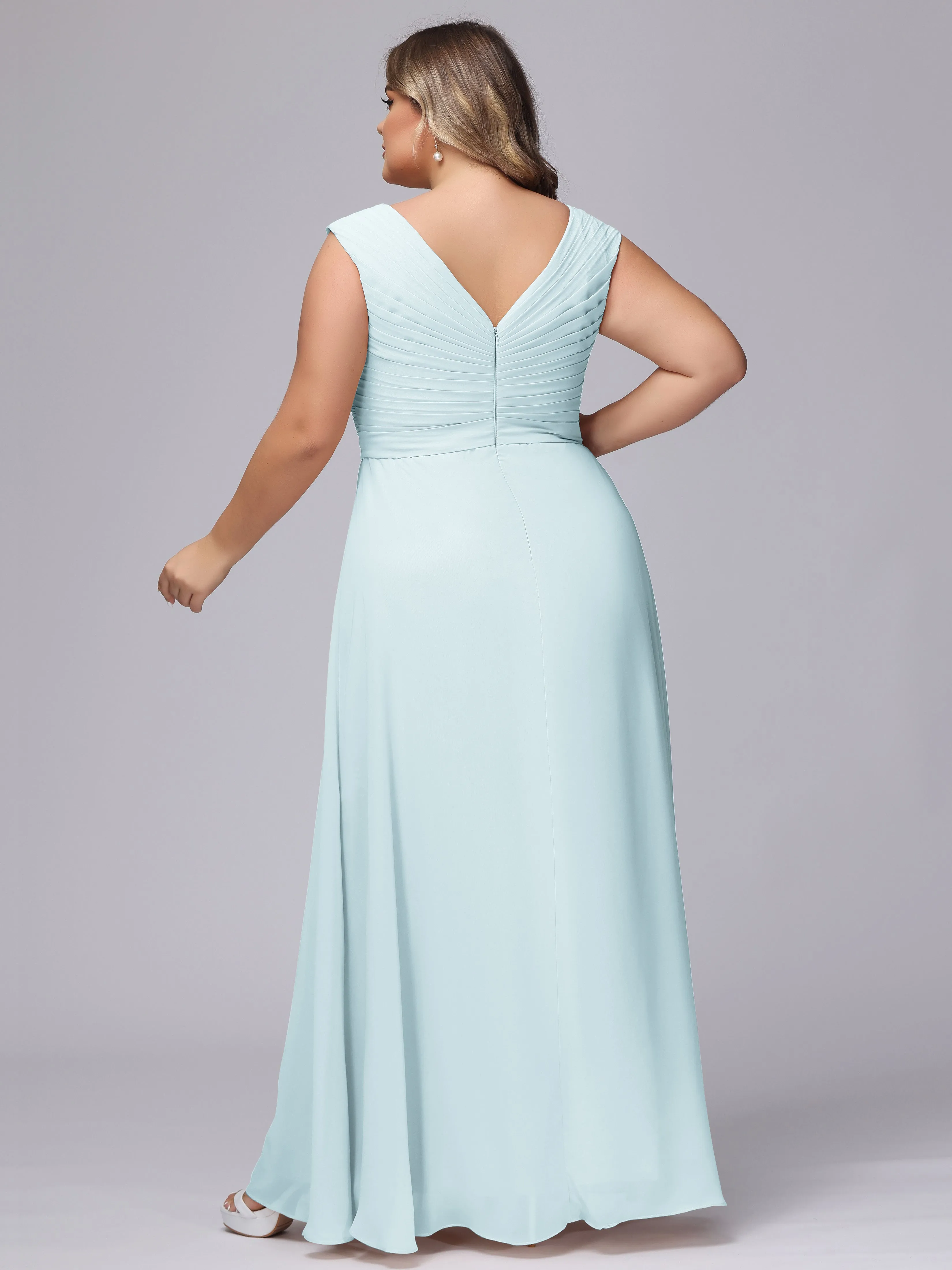 V-Back Plus Size Chiffon Bridesmaid Dress