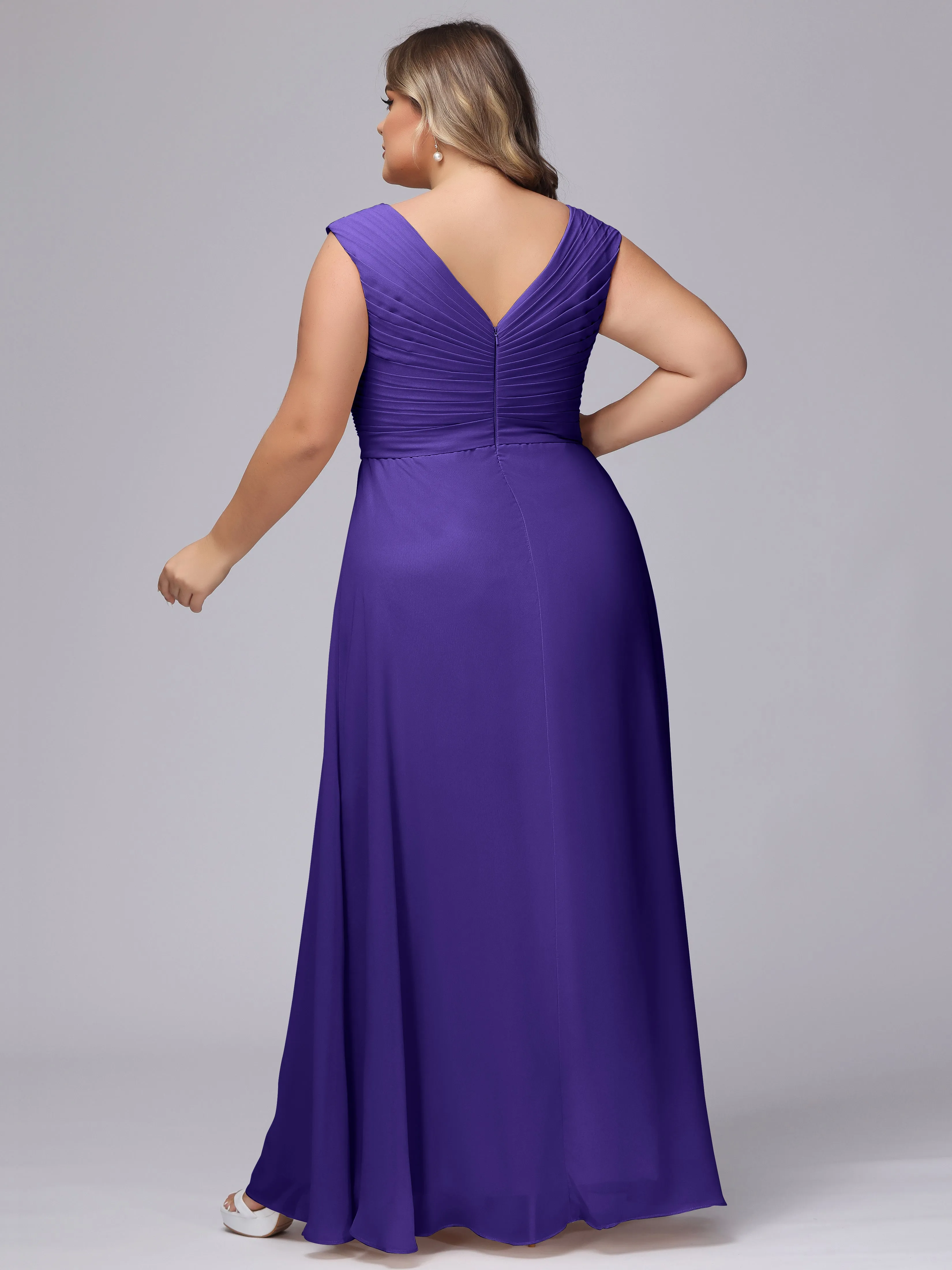 V-Back Plus Size Chiffon Bridesmaid Dress