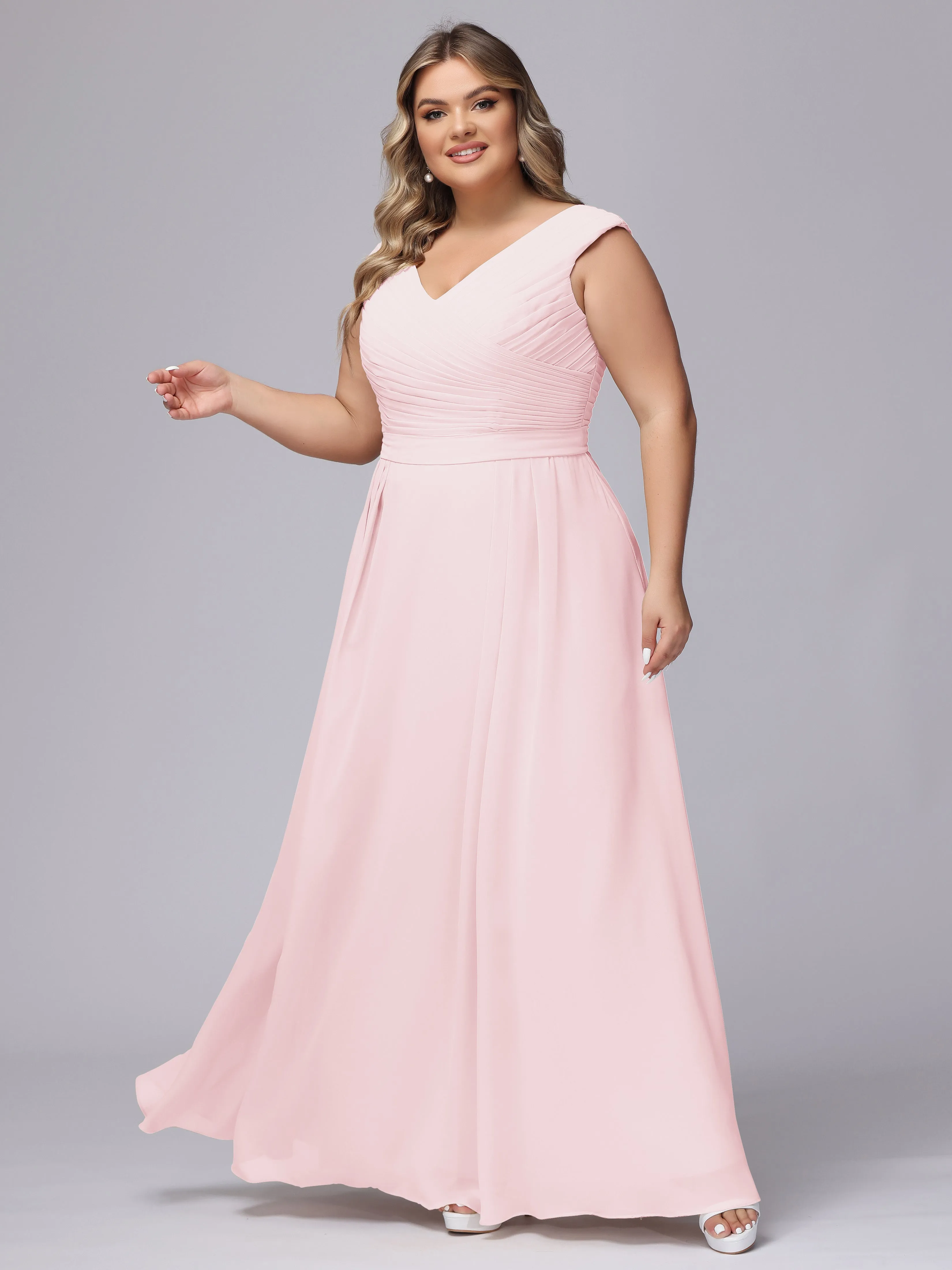 V-Back Plus Size Chiffon Bridesmaid Dress