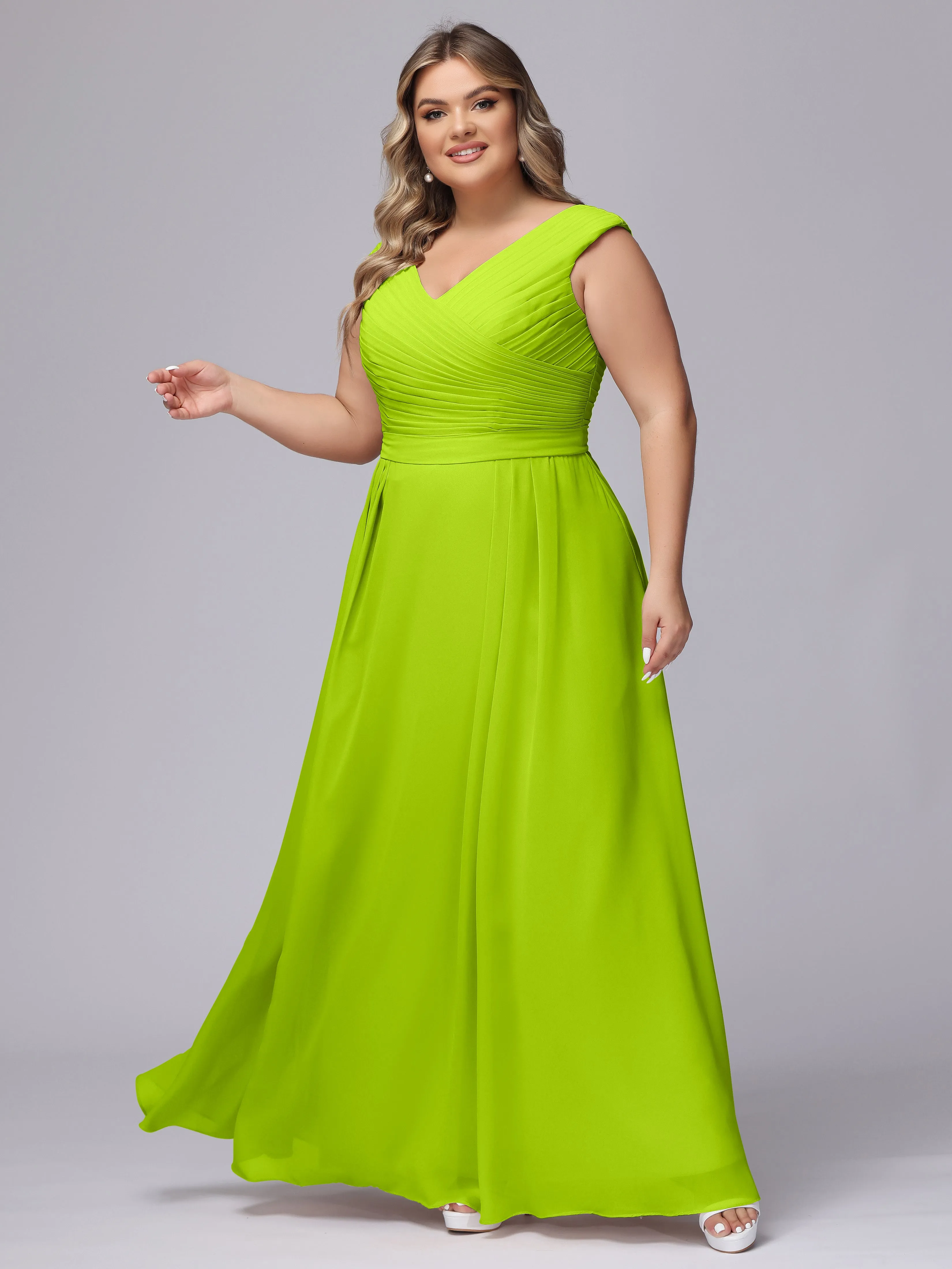 V-Back Plus Size Chiffon Bridesmaid Dress
