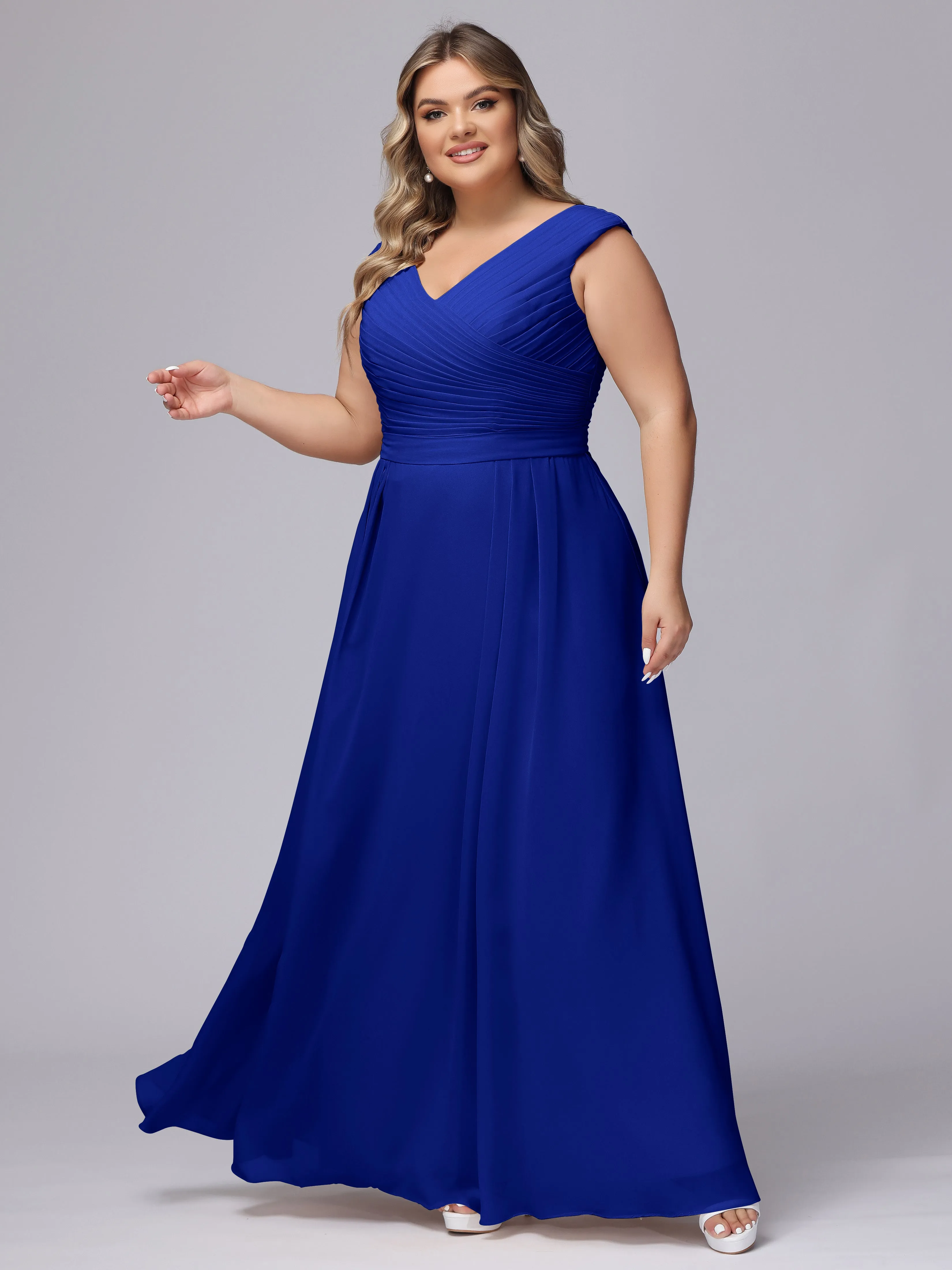 V-Back Plus Size Chiffon Bridesmaid Dress