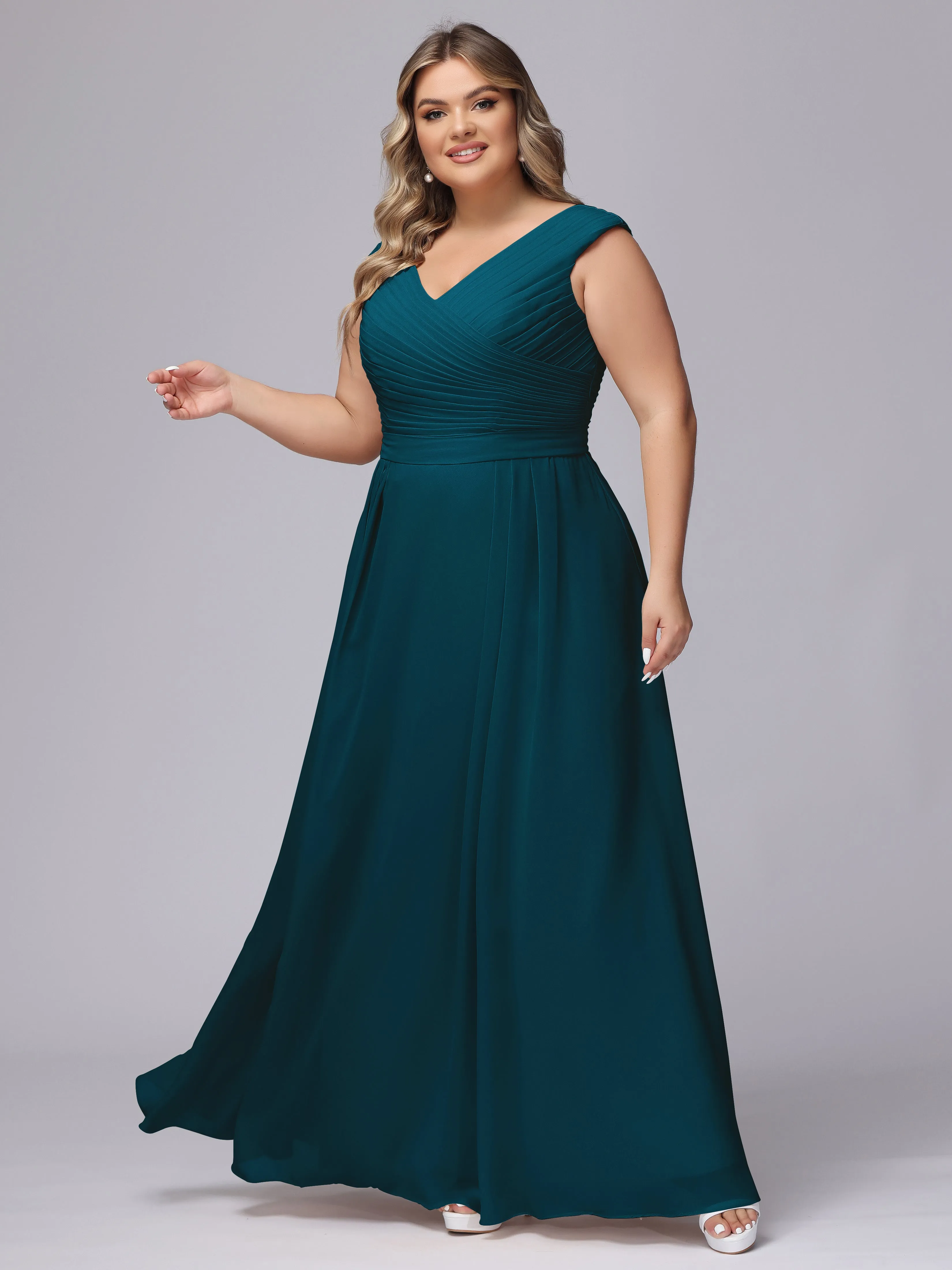 V-Back Plus Size Chiffon Bridesmaid Dress