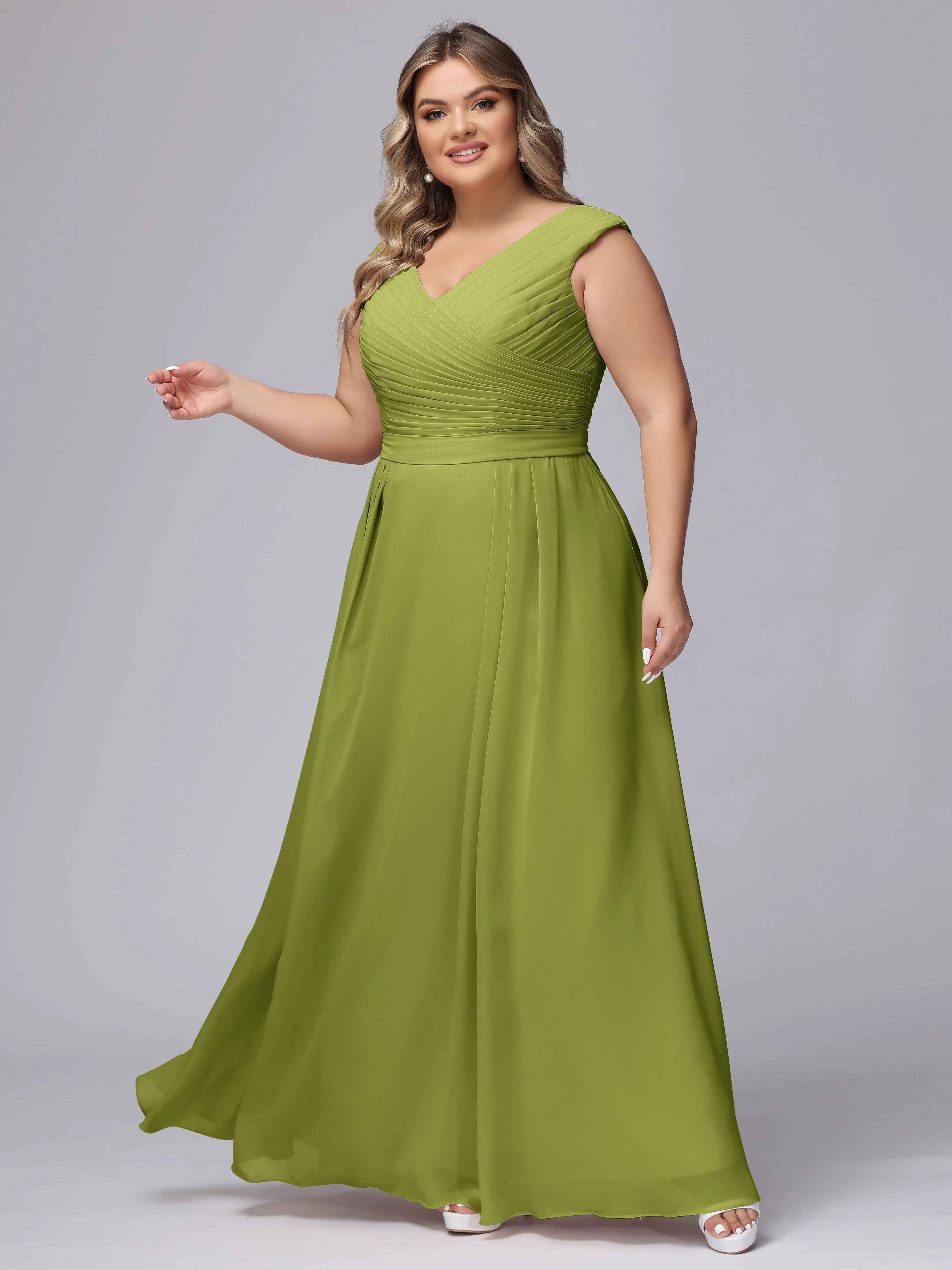 V-Back Plus Size Chiffon Bridesmaid Dress