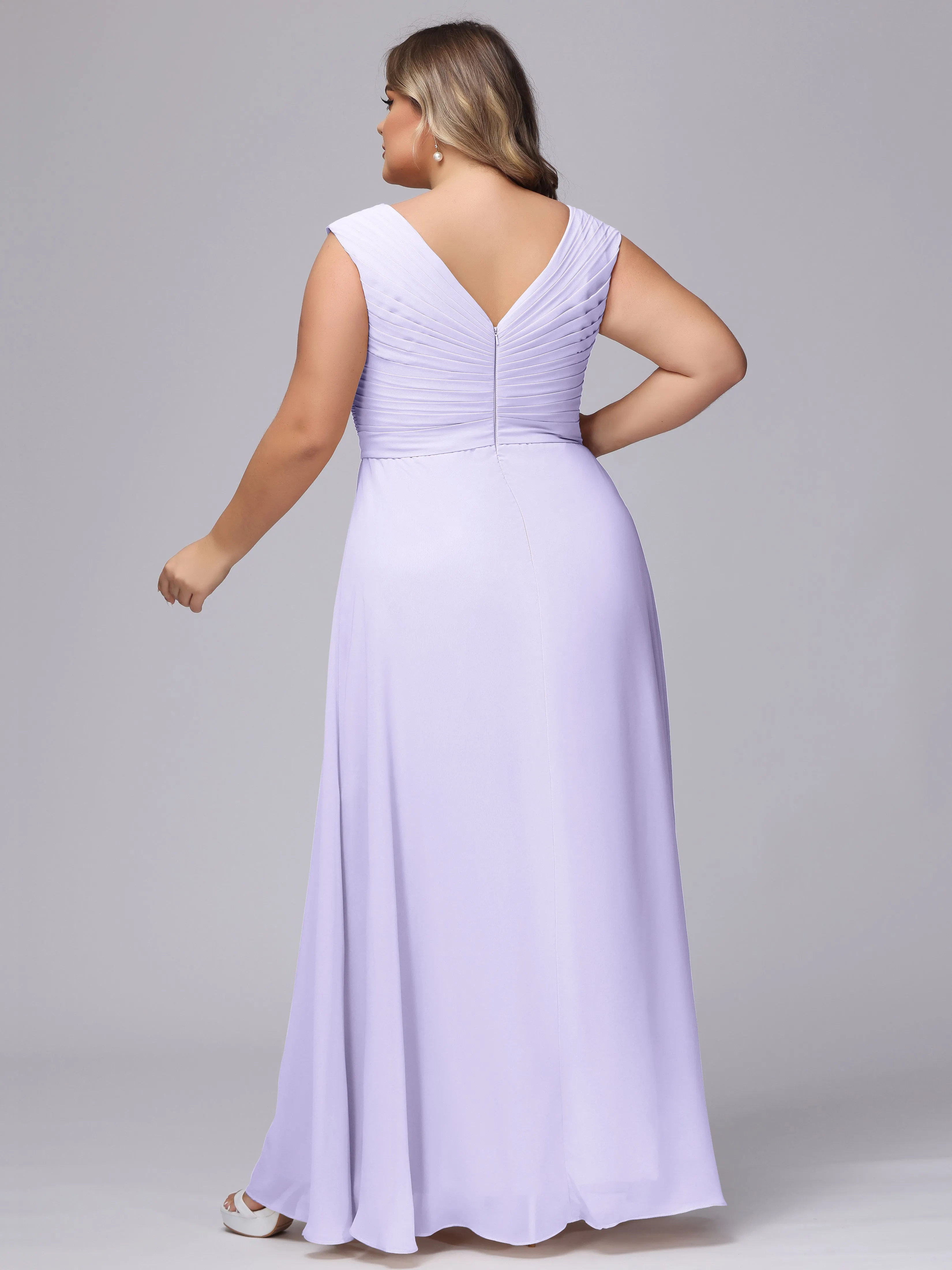 V-Back Plus Size Chiffon Bridesmaid Dress