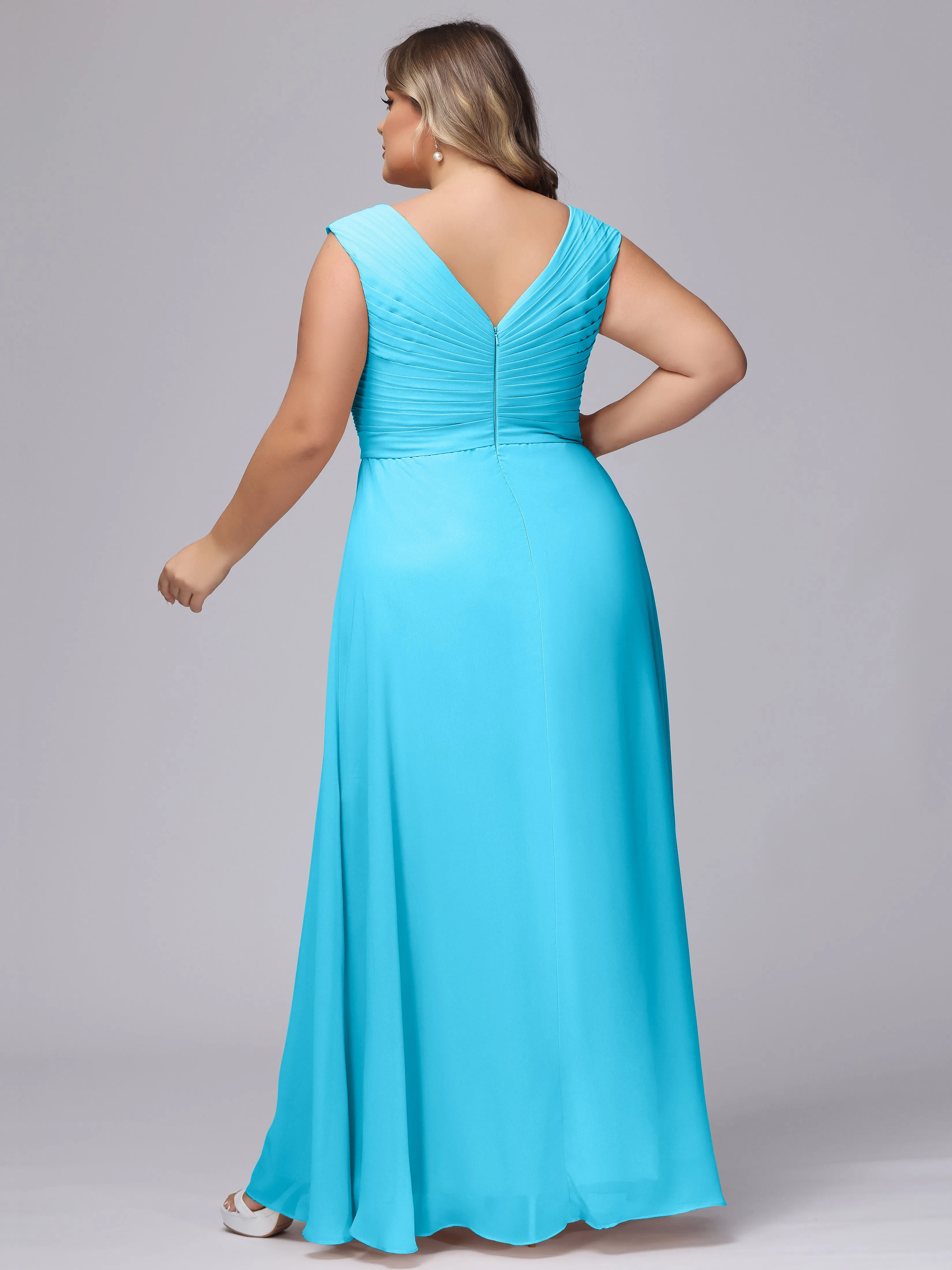 V-Back Plus Size Chiffon Bridesmaid Dress